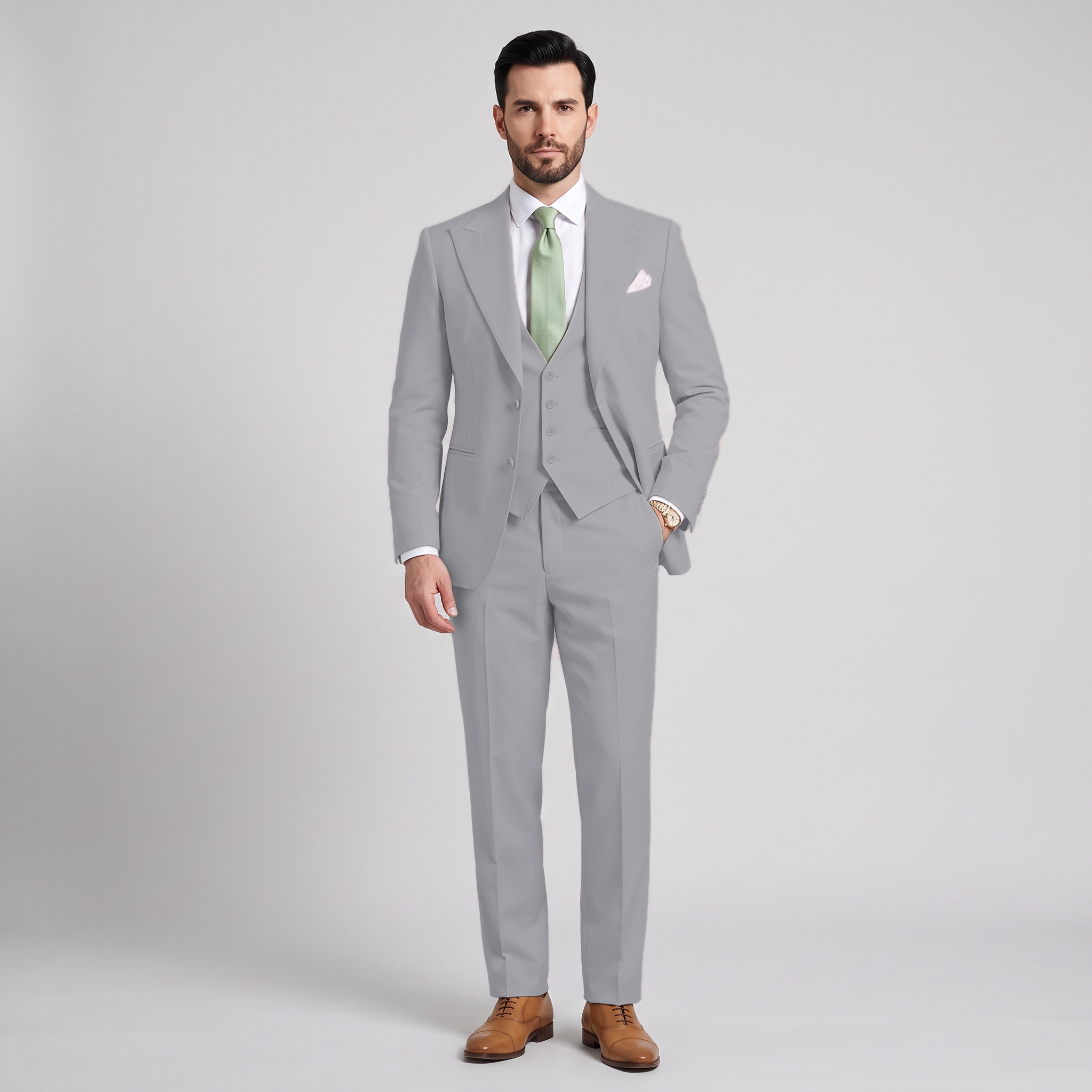 Ceehuteey Men's 3 Pieces Solid Peak Lapel Suits For Wedding (Blazer+Vest+Pants)