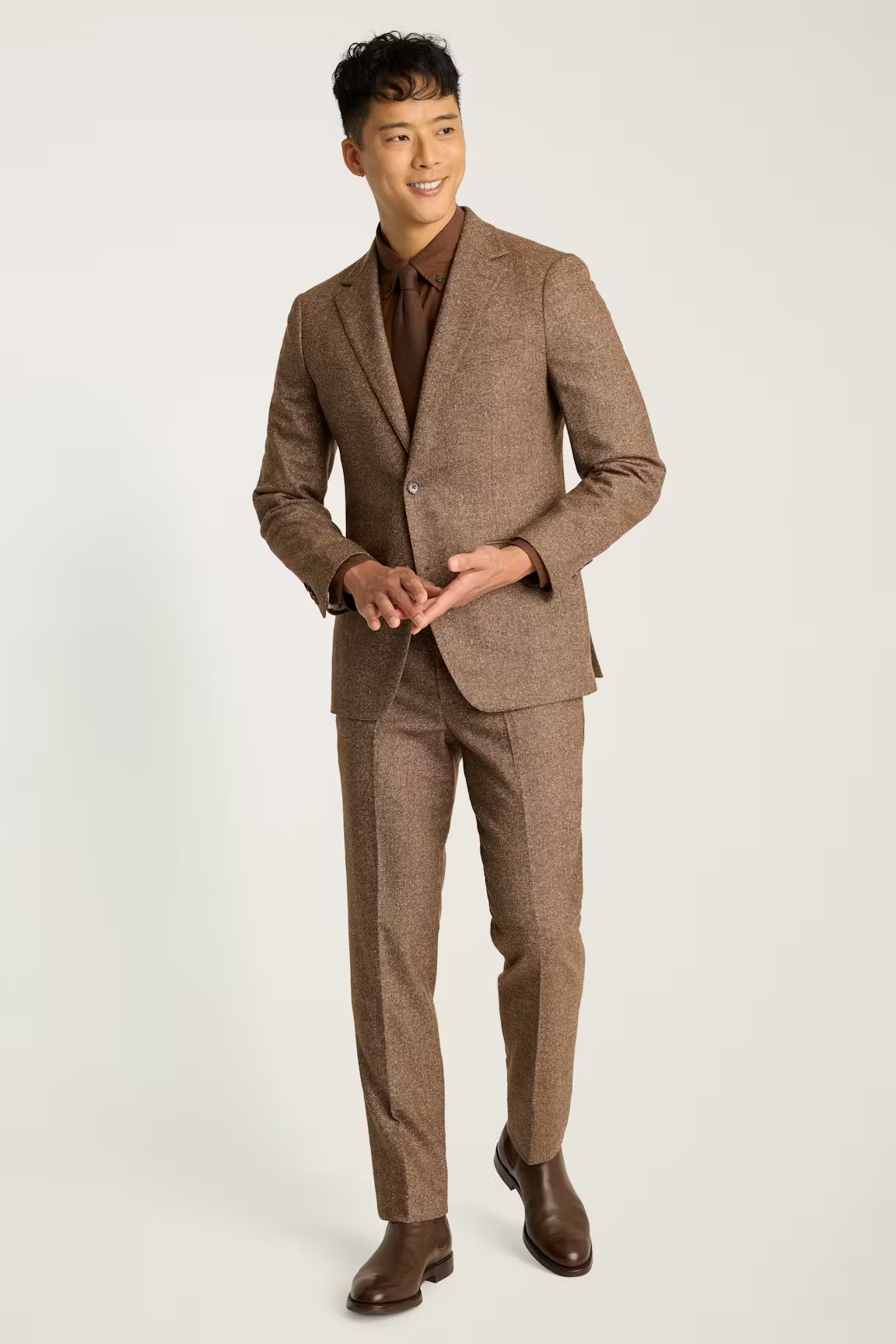 Men's 2 Pieces Brown Tweed Herringbone Fashion Notch Lapel Suit (Blazer+Pants)