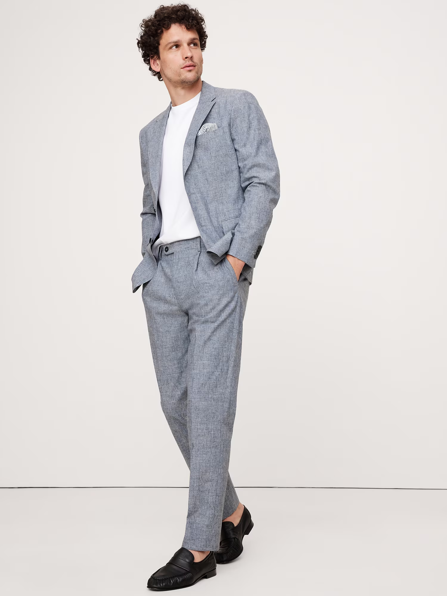 Men's 2 Pieces Blue Cotton-Linen stylish Beige Notch Lapel Summer Leisure Suit Jacket (Blazer+Pants)