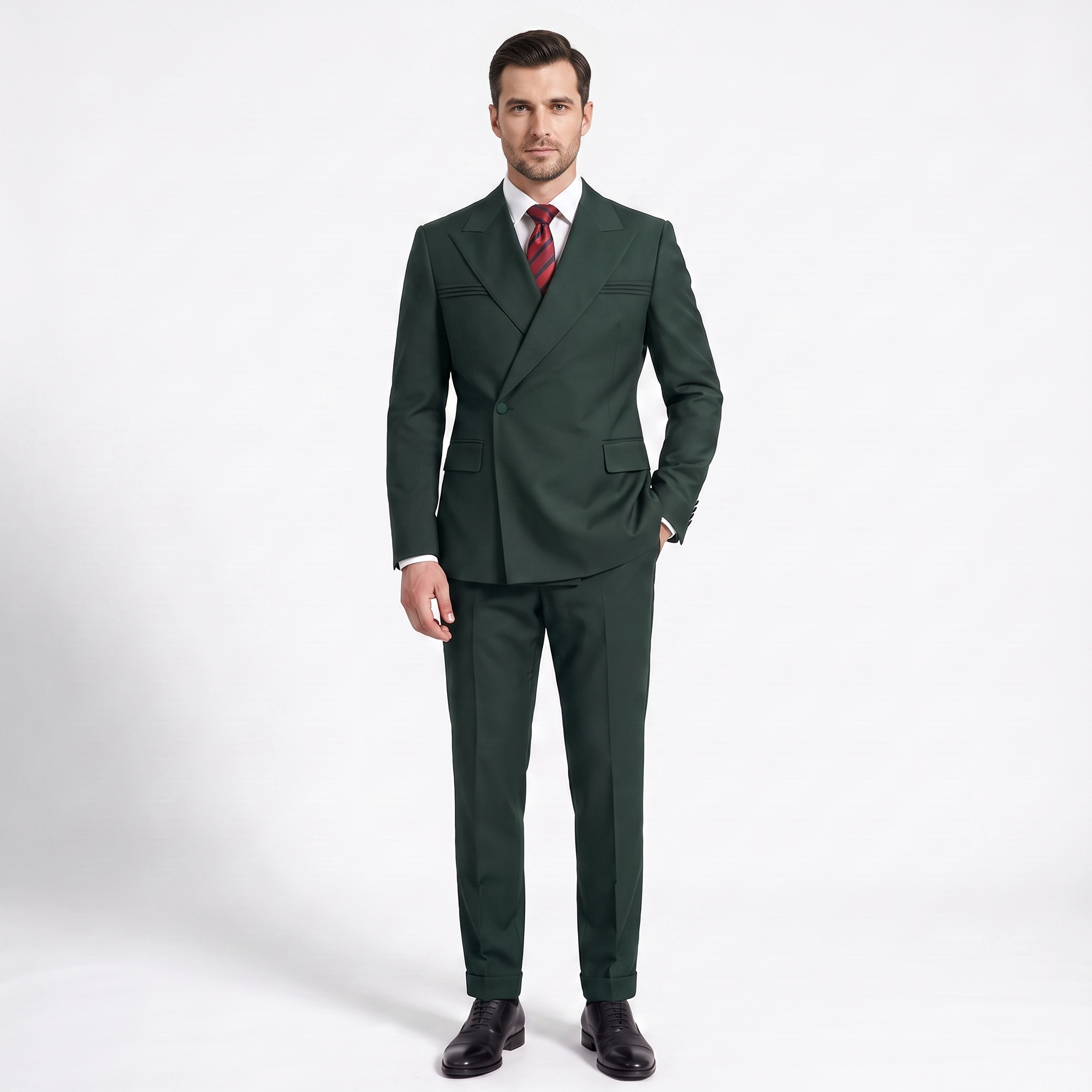 Ceehuteey Fashion 2 Pieces Men‘s Suit Flat Peak Lapel Suit (Blazer+Pants)
