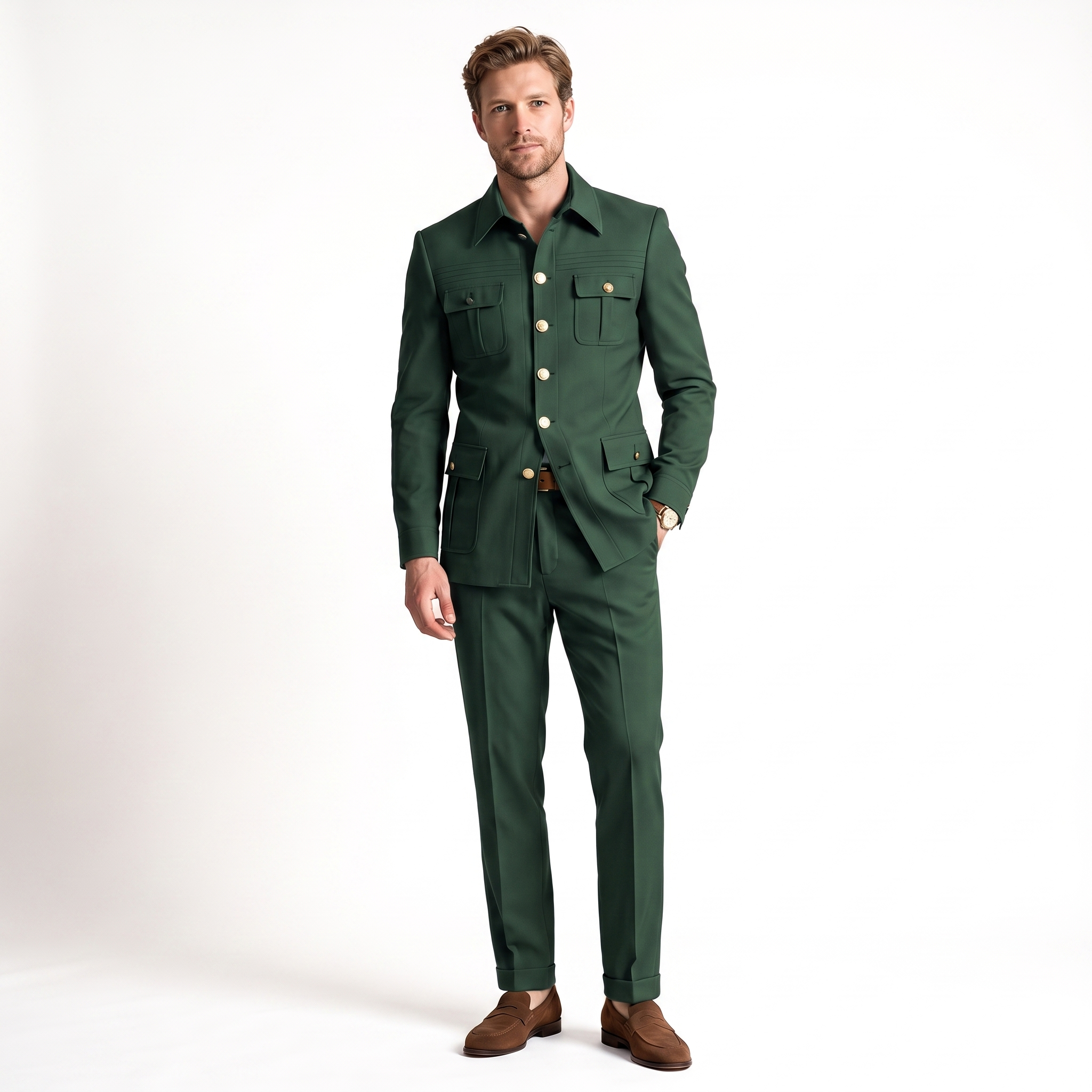 Ceehuteey Stylish Men's 2 Pieces Stand Collar Flat Men's Suits (Blazer+Pants)