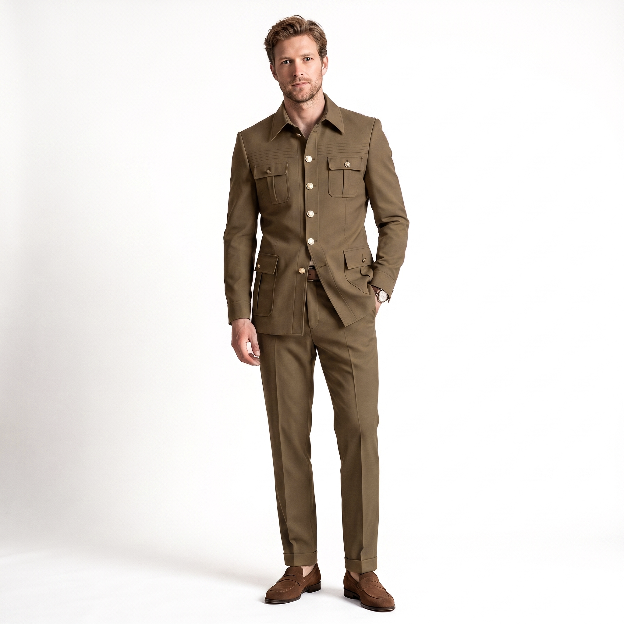 Ceehuteey Stylish Men's 2 Pieces Stand Collar Flat Men's Suits (Blazer+Pants)