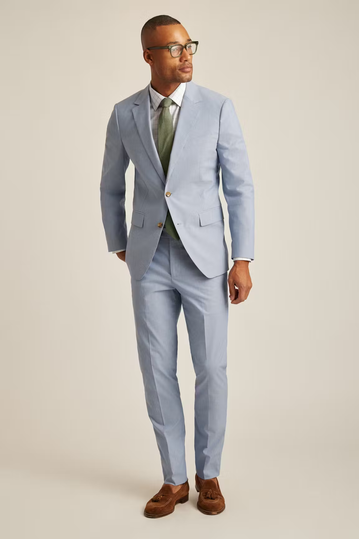 Men's 2 Pieces Iight Blue Casual Fashion Notch Lapel Multiple Occasions Suit (Blazer+Pants)