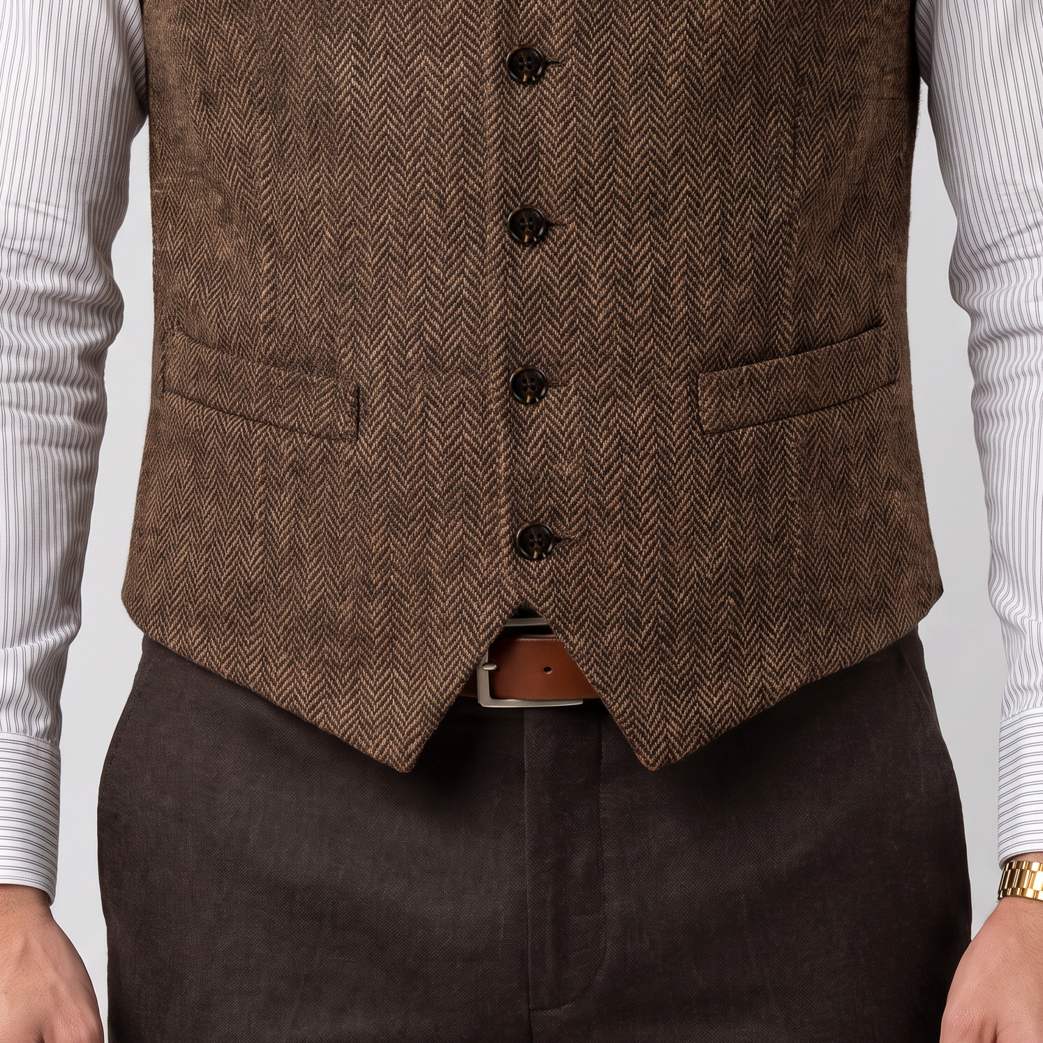 Ceehuteey Men's Suit Vest Herringbone Notch Lapel Waistcoat