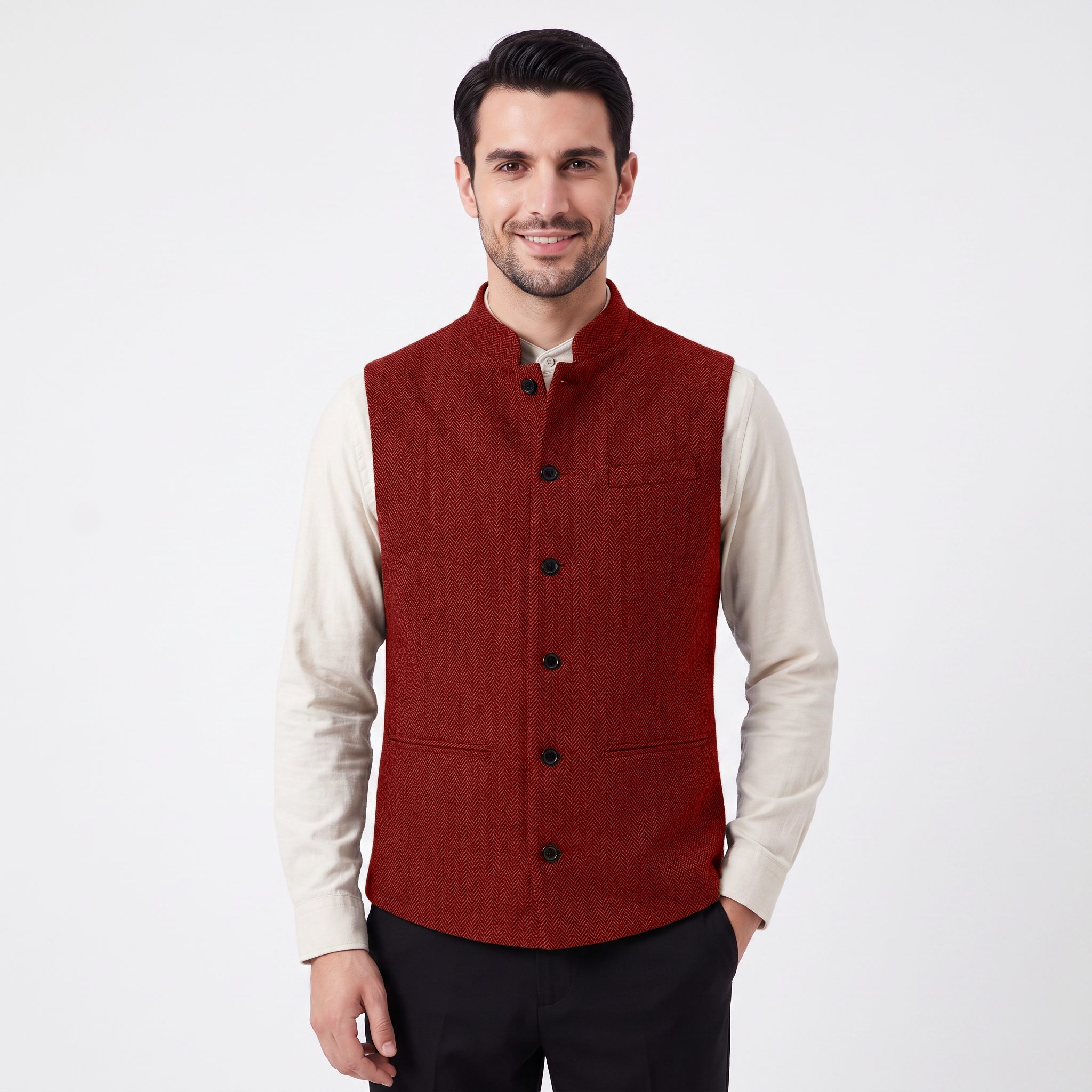 Ceehuteey Men's Herringbone Stand Collar Waistcoat