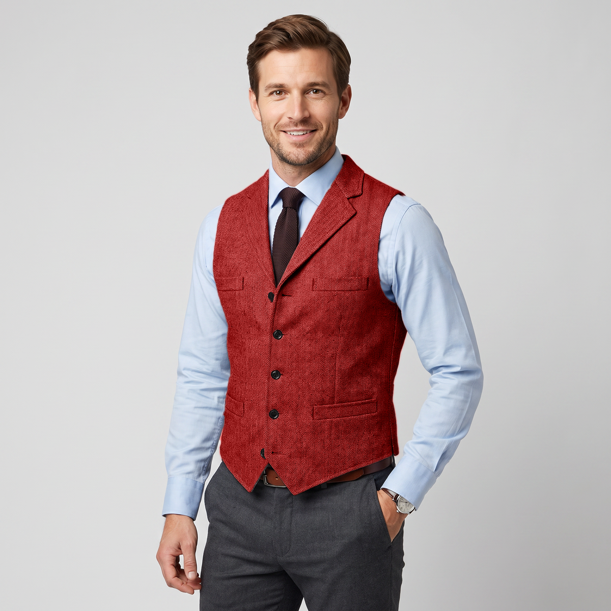 Ceehuteey Men's Classic Herringbone Notch Lapel Waistcoat