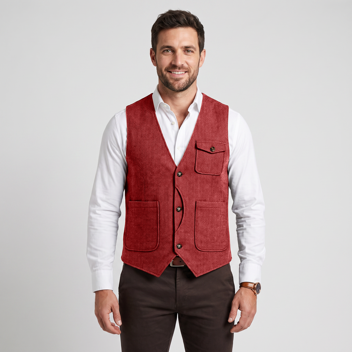 Ceehuteey Men‘s Causual V Neck Tweed Herringbone Waistcoat