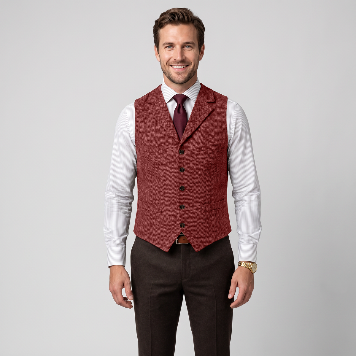 Ceehuteey Men's Suit Vest Herringbone Notch Lapel Waistcoat