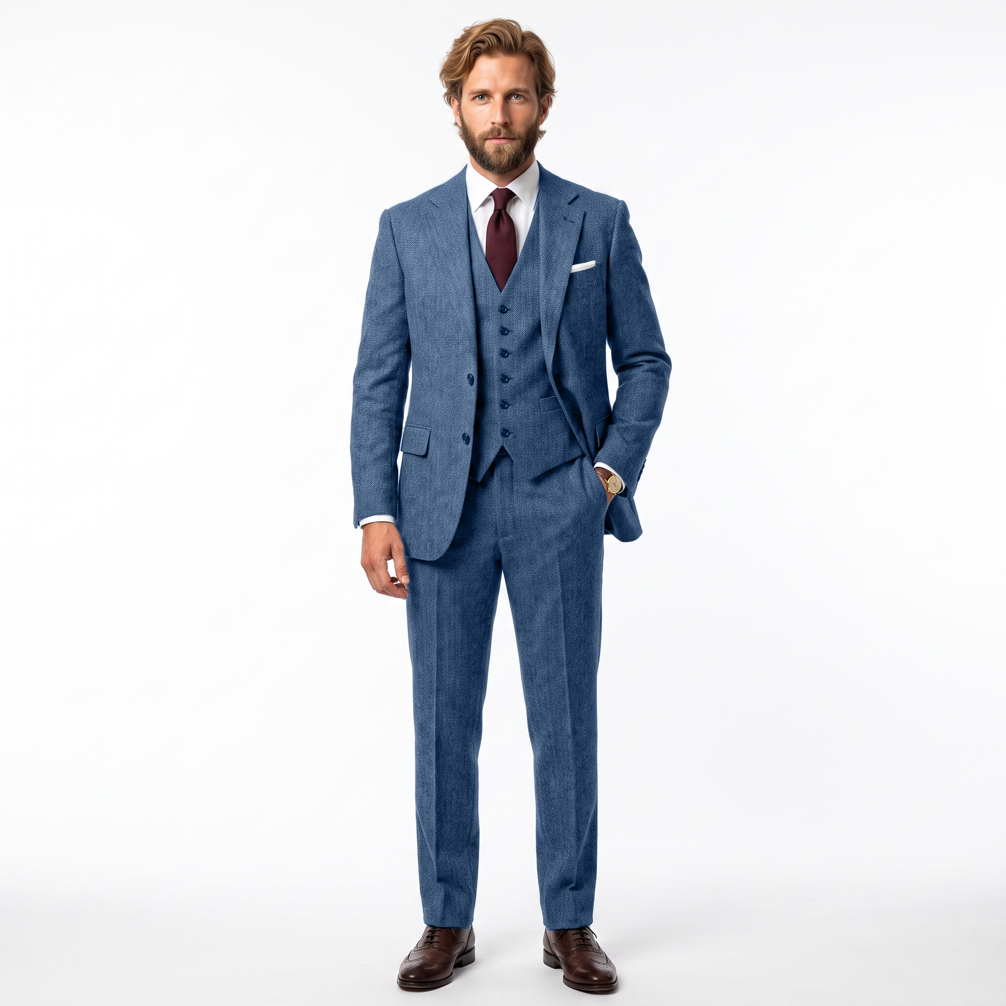 Ceehuteey Men's Herringbone 3 Pieces Notch Lapel Men's Suits (Blazer+Vest+Pants)