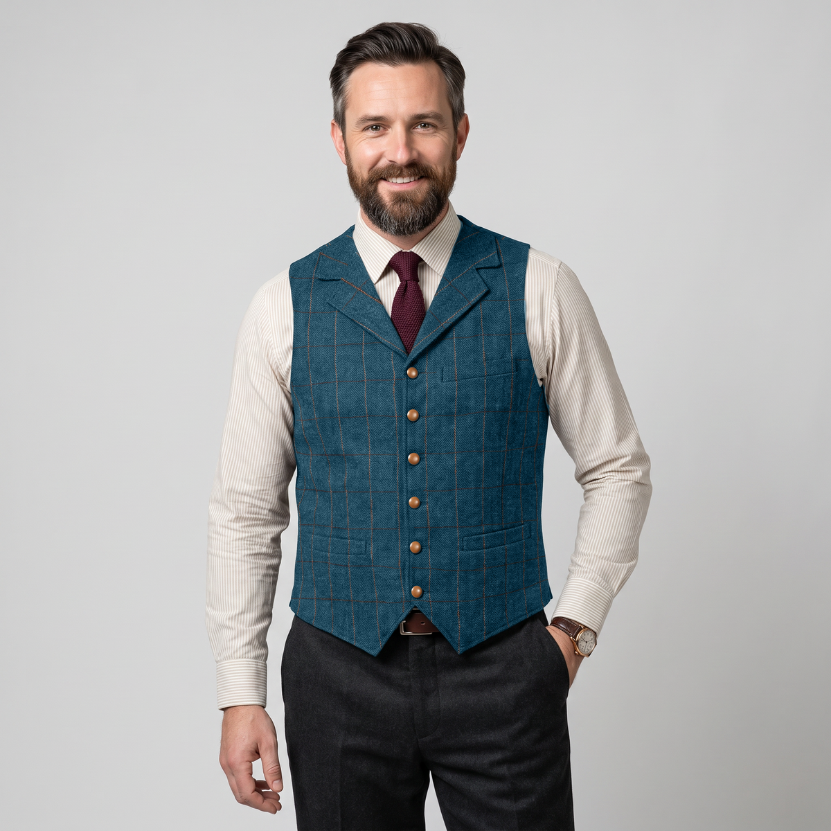 Ceehuteey Men's Plaid Tweed Notch Lapel Waistcoat