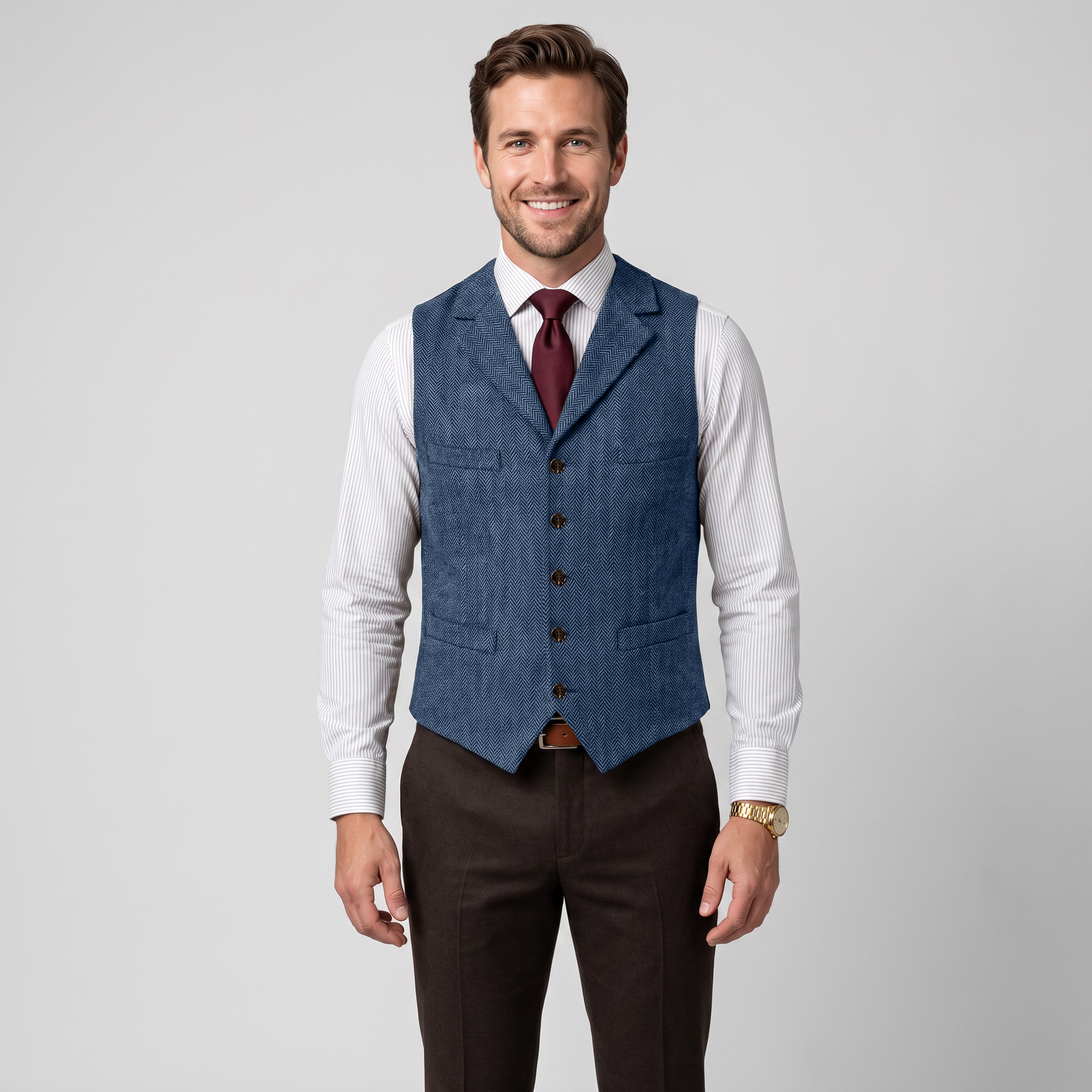 Ceehuteey Men's Suit Vest Herringbone Notch Lapel Waistcoat