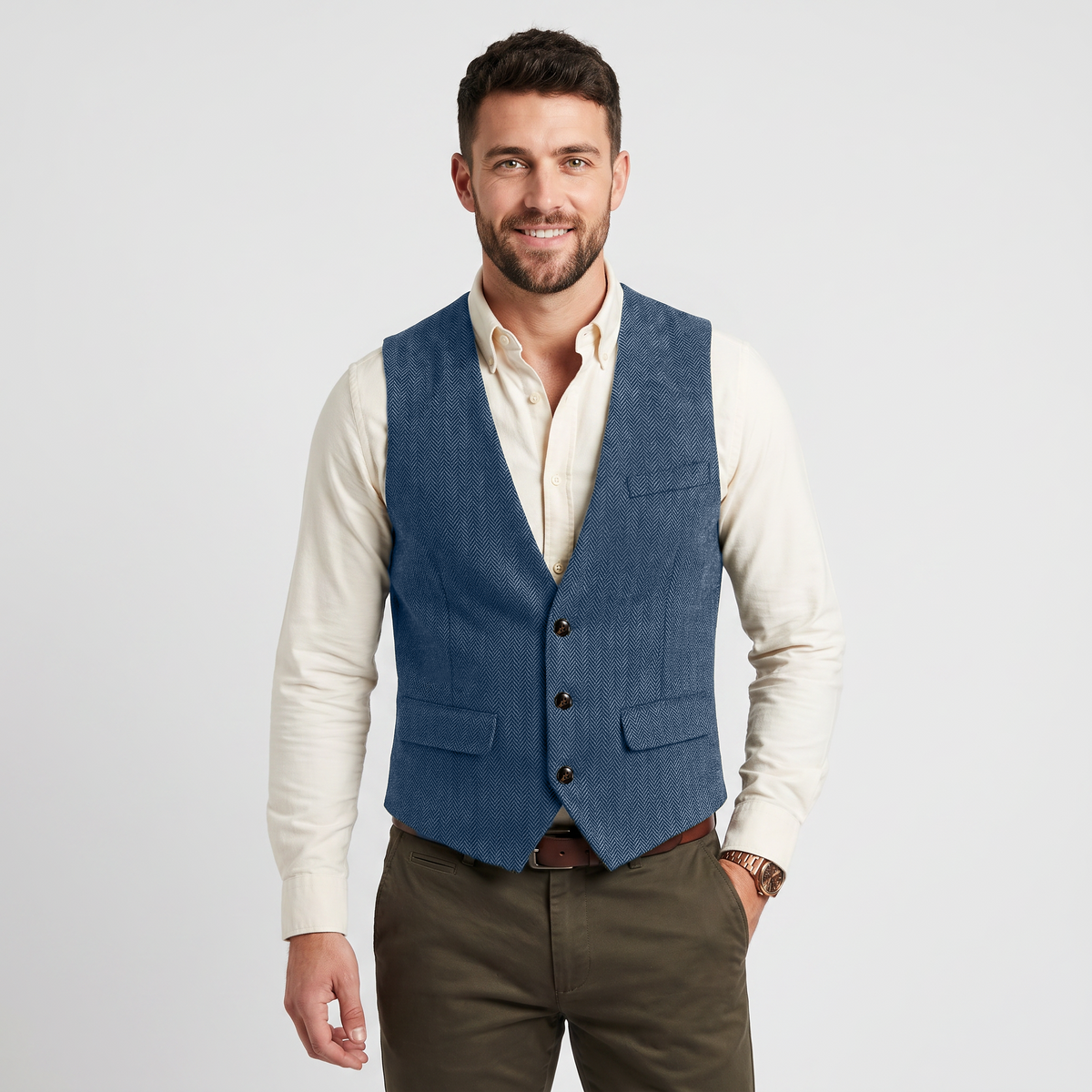 Ceehuteey Classic Men's V Neck Herringbone Waistcoat