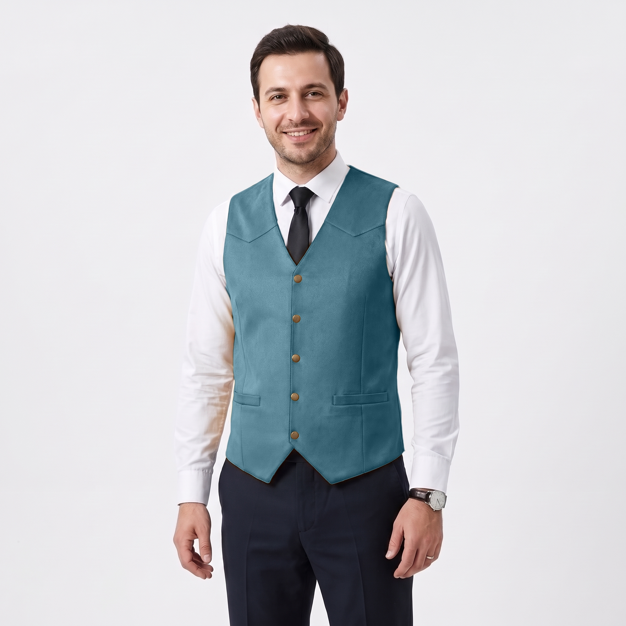 Ceehuteey Men's Suede Cowboy Suit Vest V Neck Waistcoat