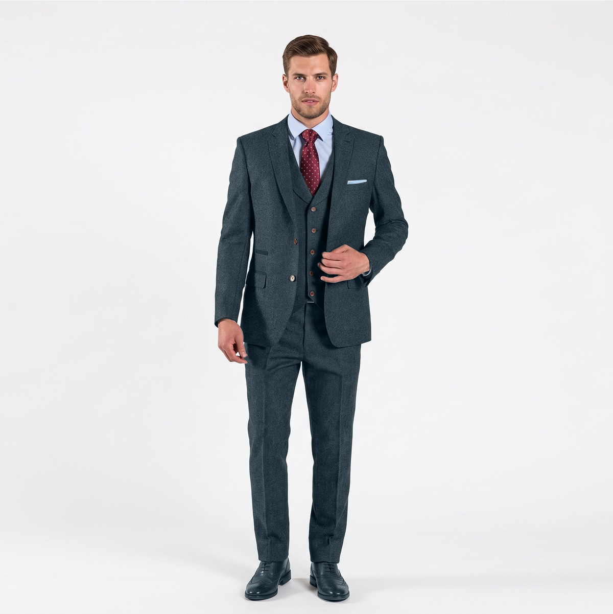 Ceehuteey Men's 3 Pieces Herringbone Tweed Notch Lapel Gent Suit (Blazer+Vest+Pants)