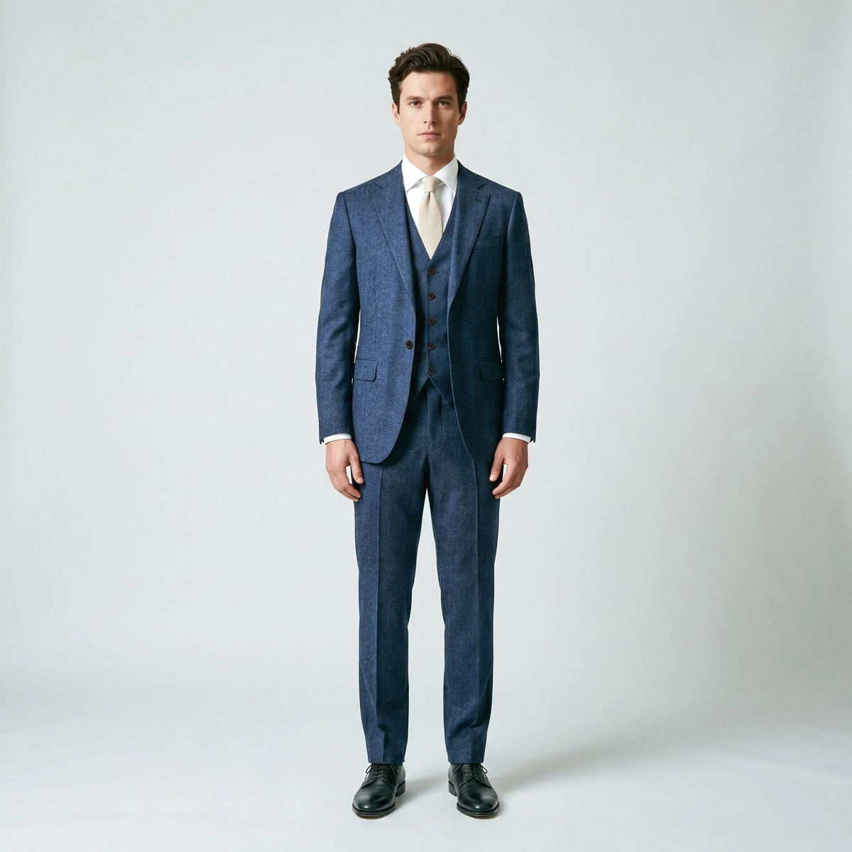 Ceehuteey Mens Tweed Herringbone Suits 3 Pieces Suits Groom Suits (Blazer+vest+Pants)