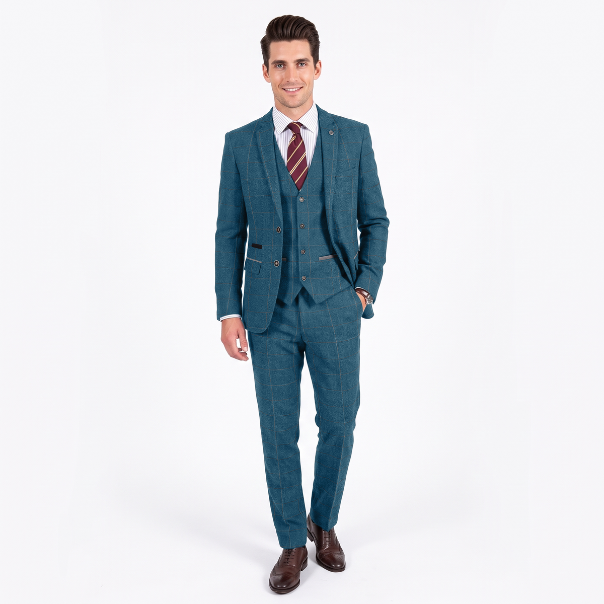 Ceehuteey Vintage Classic Men's 3 Pieces Plaid Notch Lapel Suit (Blazer+Vest+Pants)
