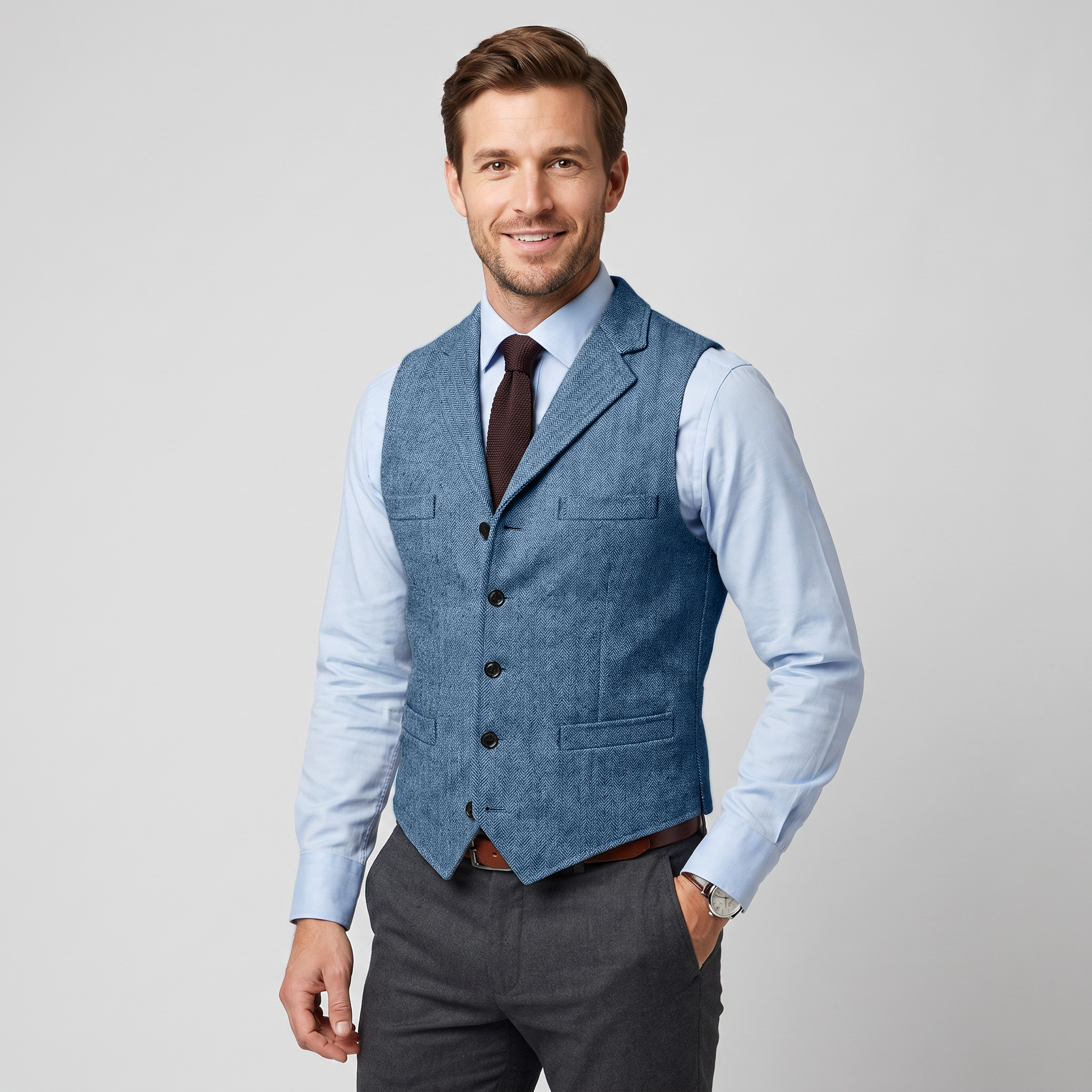 Ceehuteey Men's Classic Herringbone Notch Lapel Waistcoat