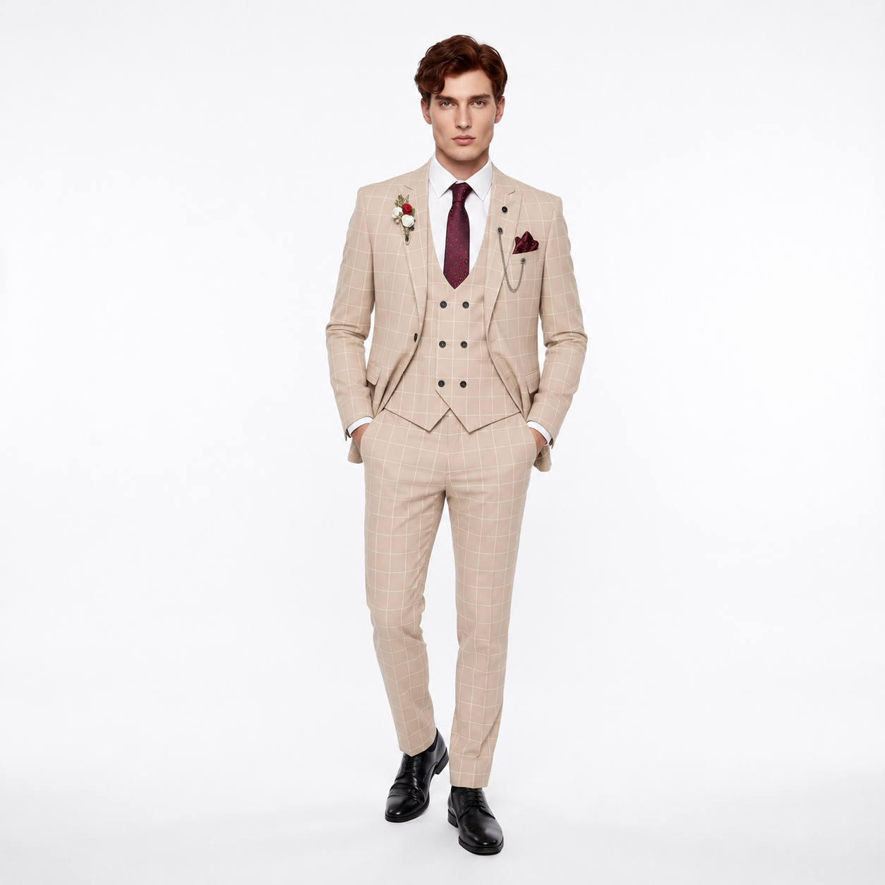 Ceehuteey Casual 3 Pieces Plaid Peak Lapel Men's Suits (Blazer+Vest+Pants)
