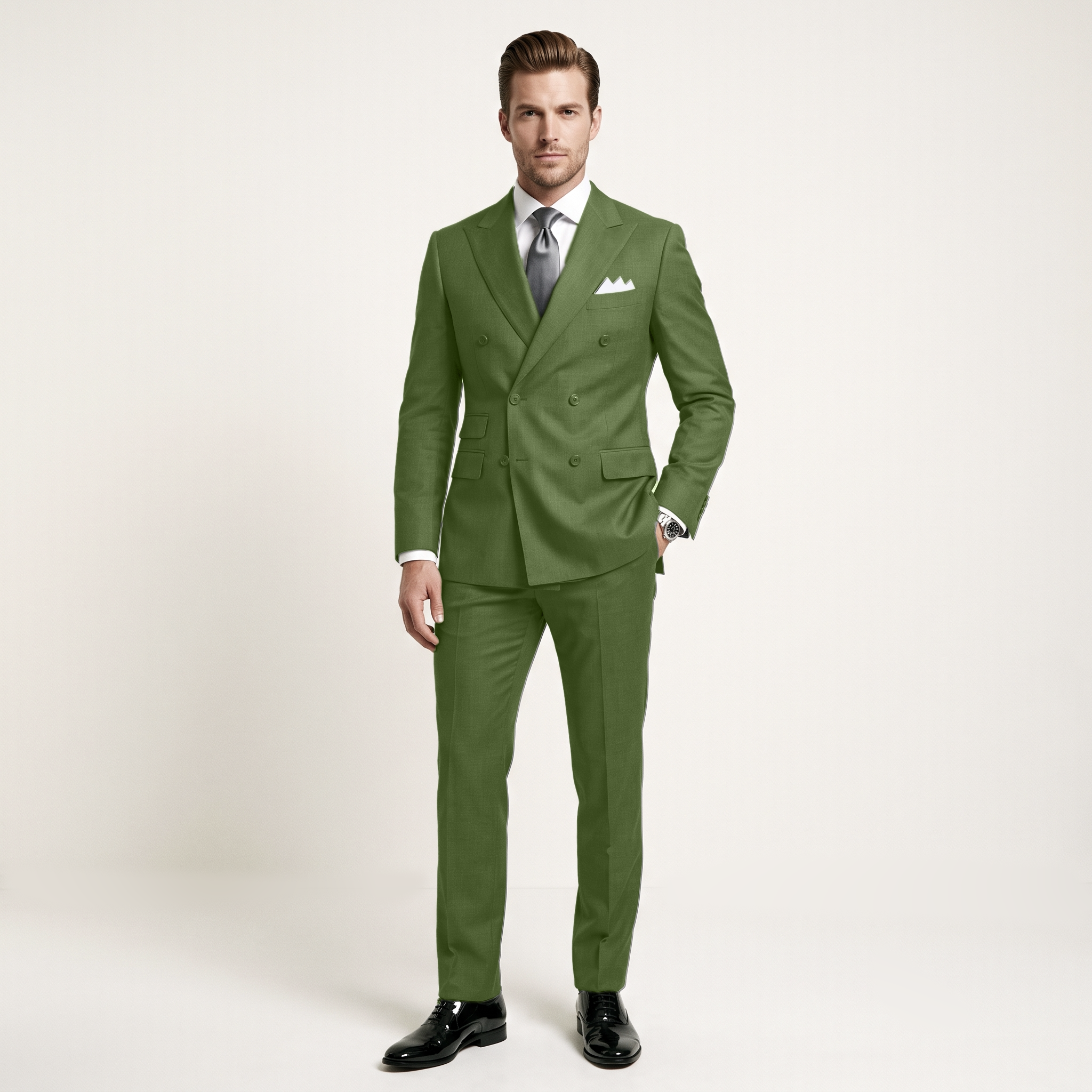 Ceehuteey Men's 2 Pieces Double Breasted Peak Lapel Men's Suits (Blazer+Pants)