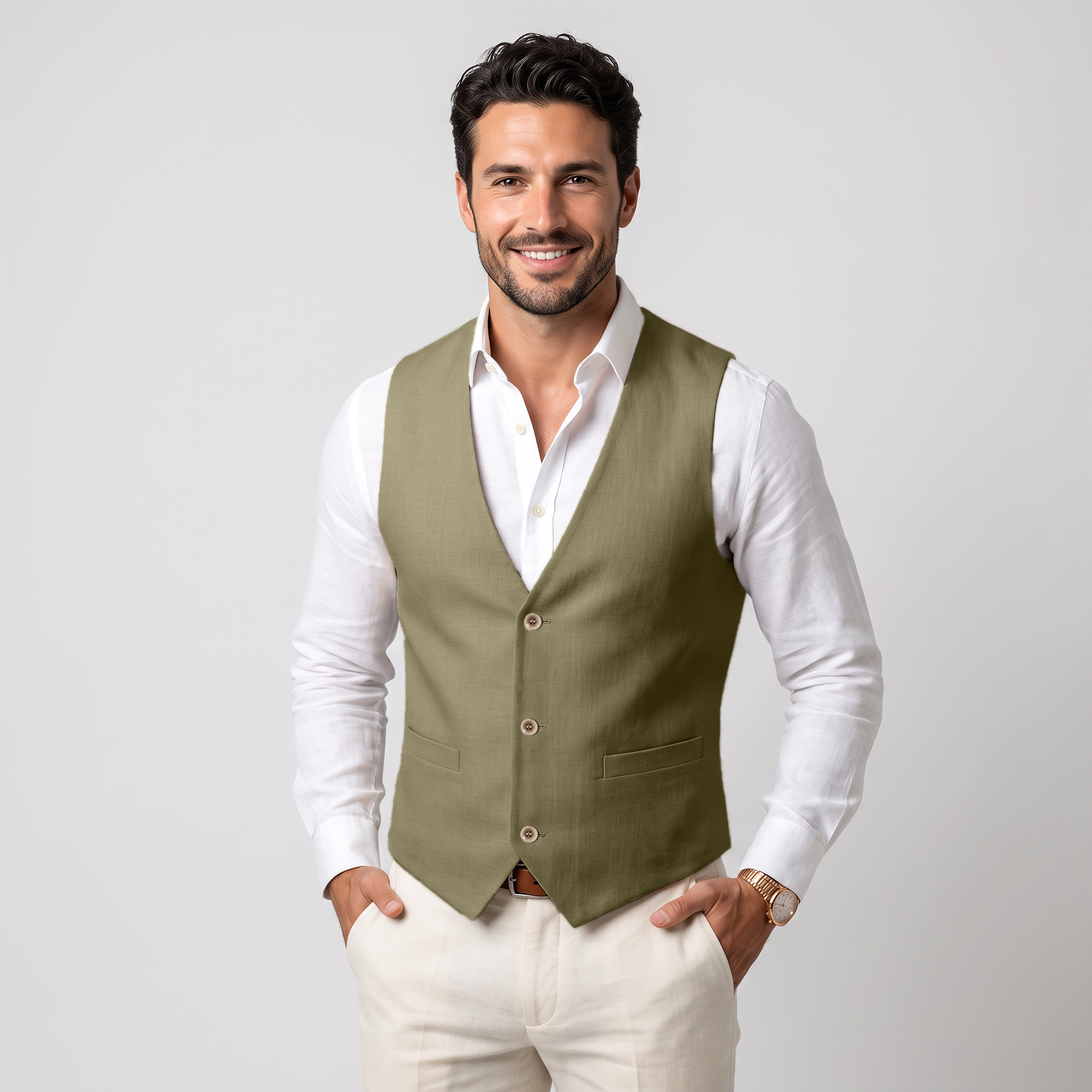 Ceehuteey Men's Linen V Neck Summer Waistcoat
