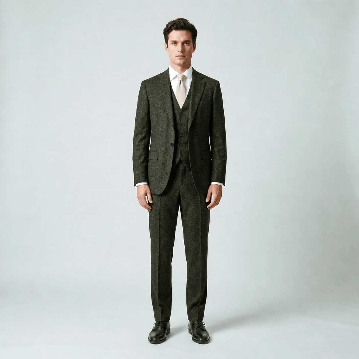 Ceehuteey Mens Tweed Herringbone Suits 3 Pieces Suits Groom Suits (Blazer+vest+Pants)