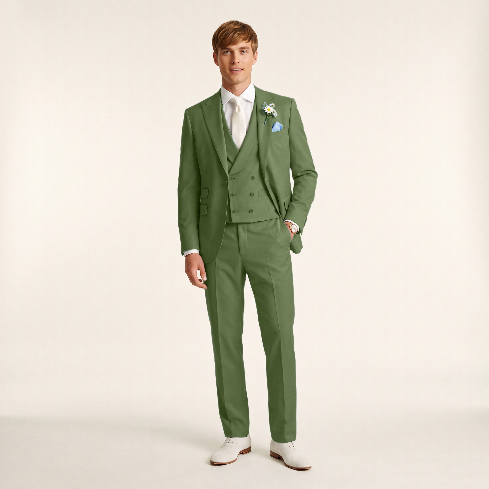 Ceehuteey 3 Pieces Men's Suits Double-Breasted Peak Lapel Suits (Blazer+Vest+Pants)