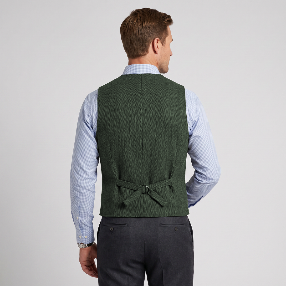 Ceehuteey Men's Tweed Herringbone V Neck Waistcoat