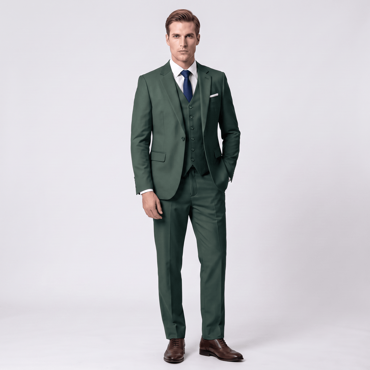 Men's Suit 3 Piece Business Casual Flat Notch Lapel Mens Suit (Blazer+vest+Pants)