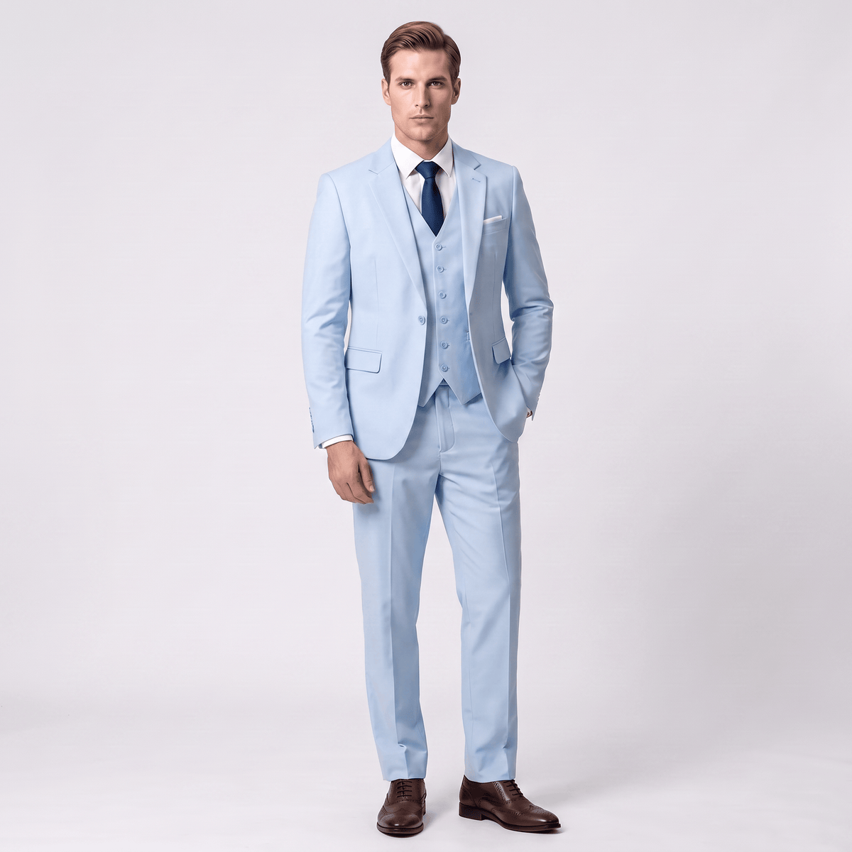 Men's Suit 3 Piece Business Casual Flat Notch Lapel Mens Suit (Blazer+vest+Pants)