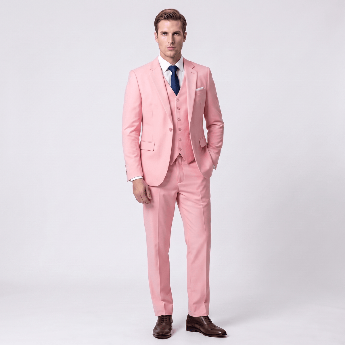 Men's Suit 3 Piece Business Casual Flat Notch Lapel Mens Suit (Blazer+vest+Pants)
