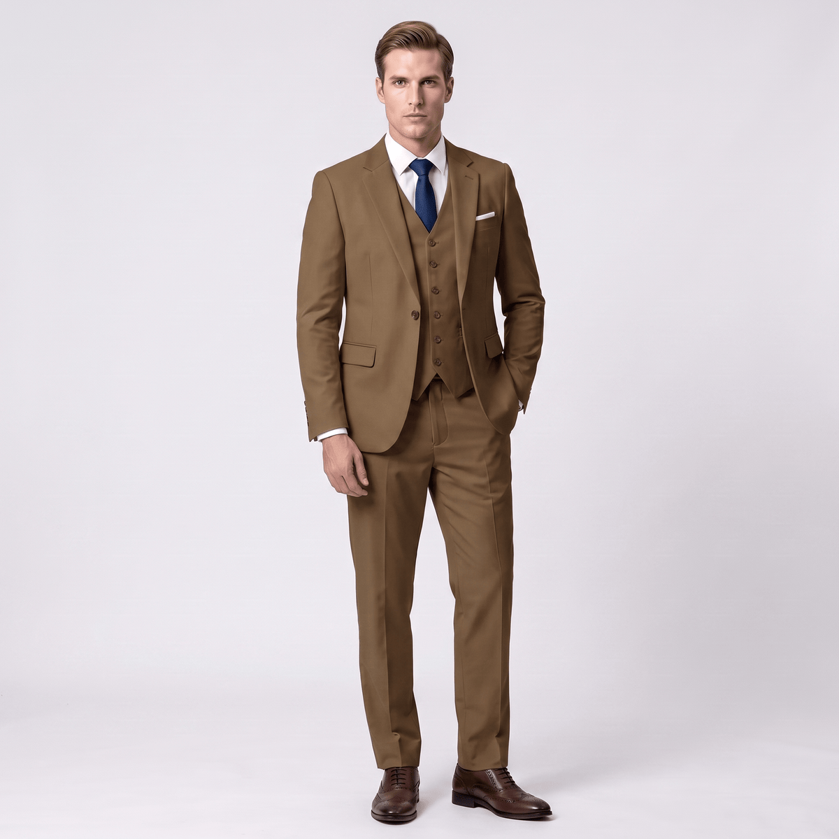 Men's Suit 3 Piece Business Casual Flat Notch Lapel Mens Suit (Blazer+vest+Pants)