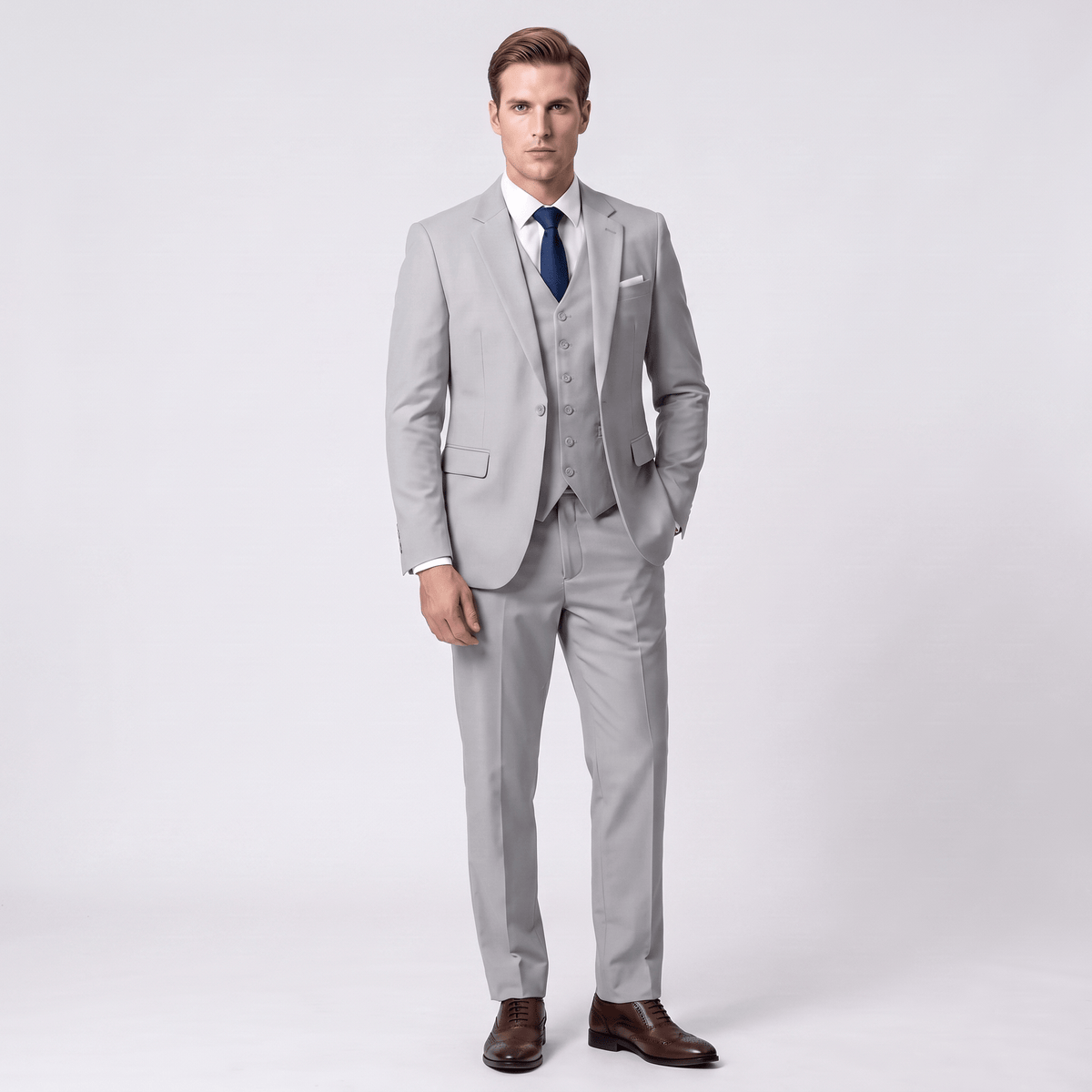 Men's Suit 3 Piece Business Casual Flat Notch Lapel Mens Suit (Blazer+vest+Pants)