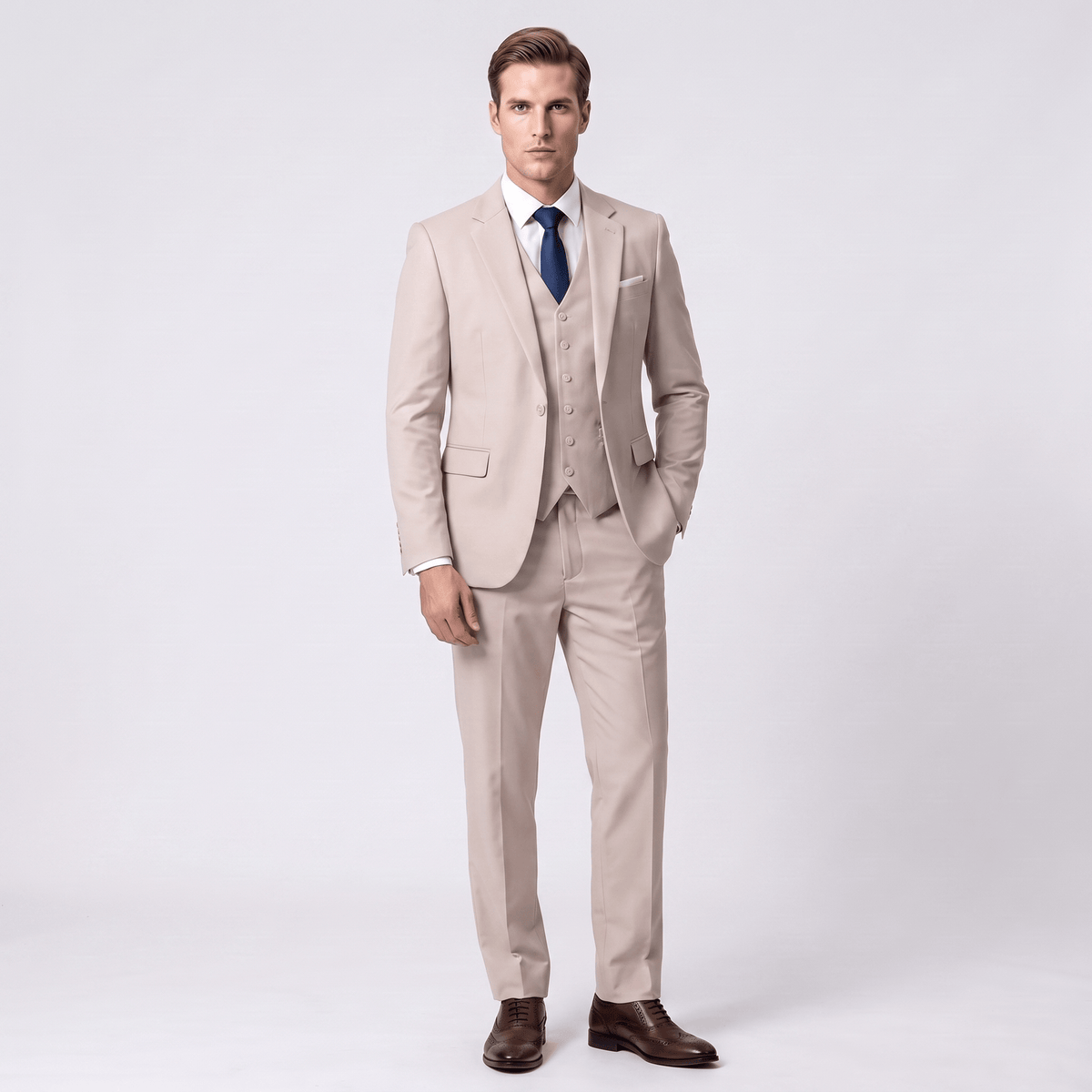 Men's Suit 3 Piece Business Casual Flat Notch Lapel Mens Suit (Blazer+vest+Pants)