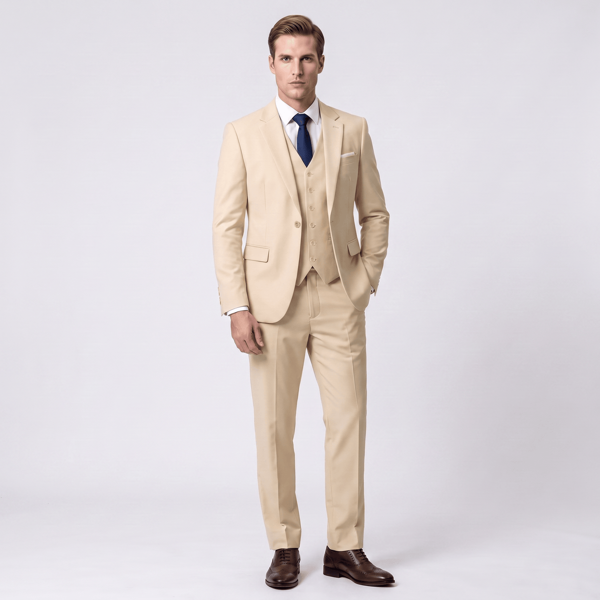 Men's Suit 3 Piece Business Casual Flat Notch Lapel Mens Suit (Blazer+vest+Pants)