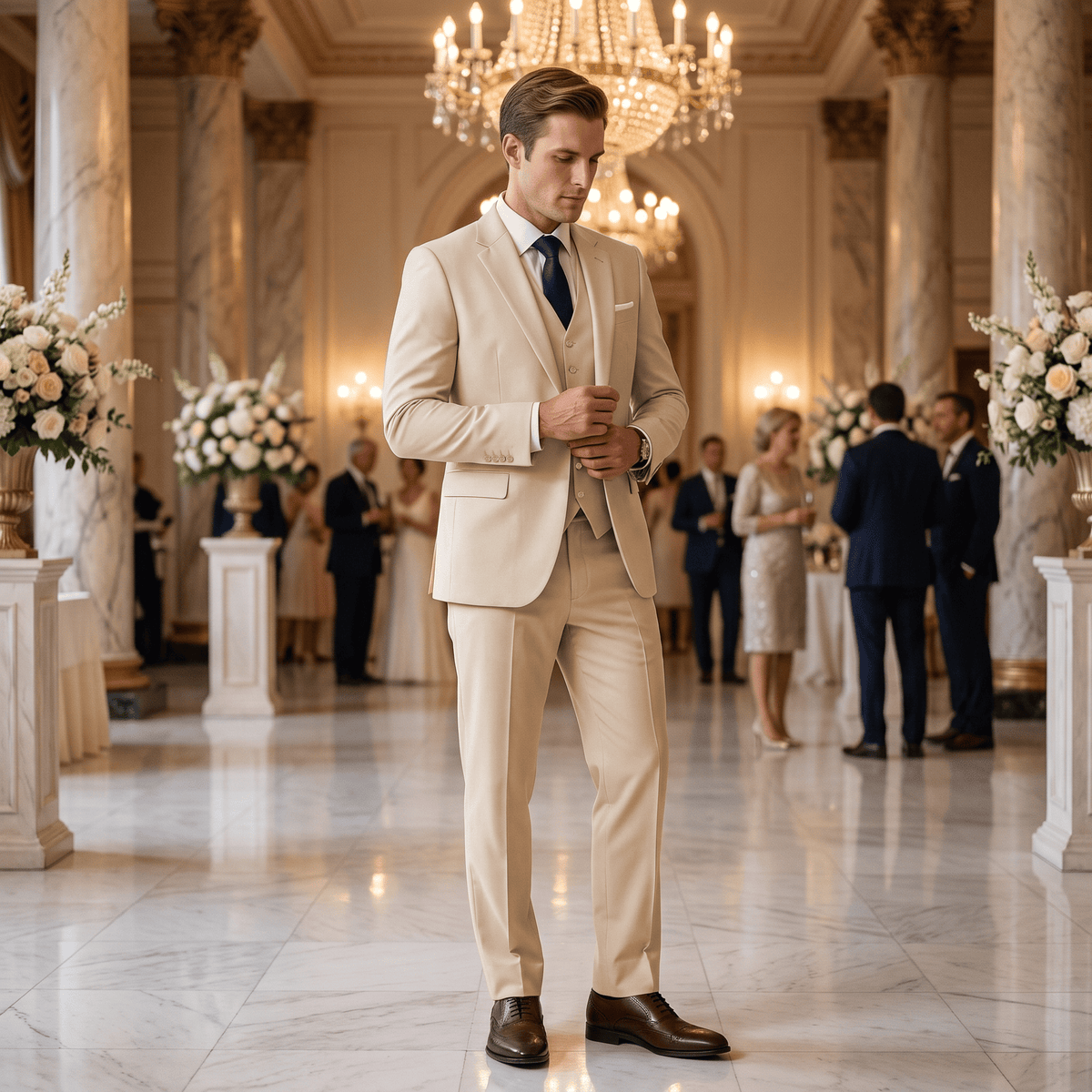 Men's Suit 3 Piece Business Casual Flat Notch Lapel Mens Suit (Blazer+vest+Pants)