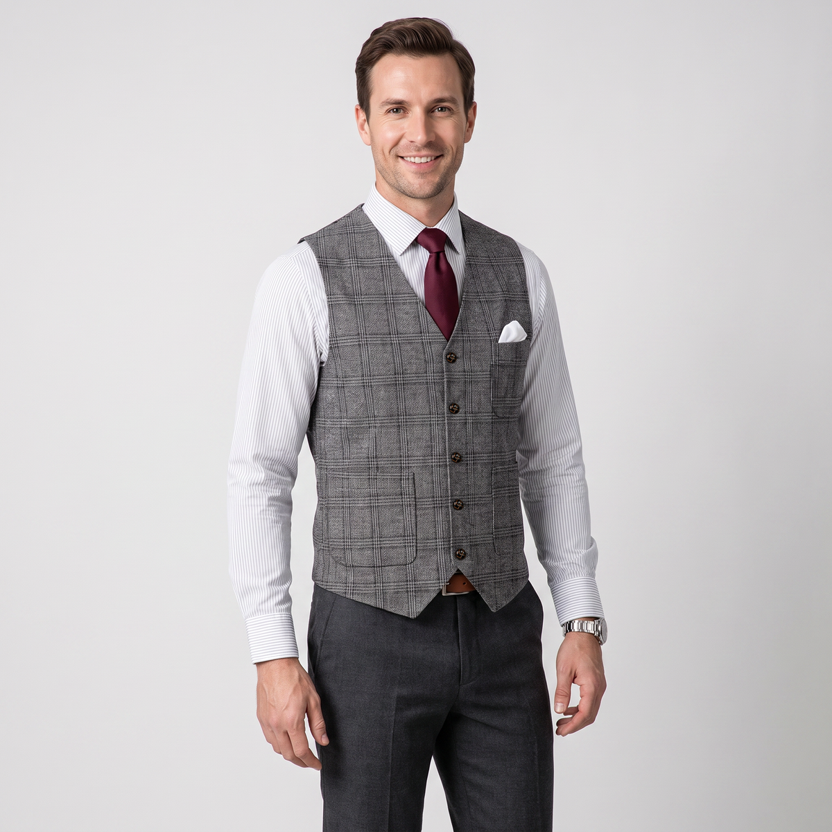Ceehuteey Men's Causual Plaid Tweed V Neck Waistcoat