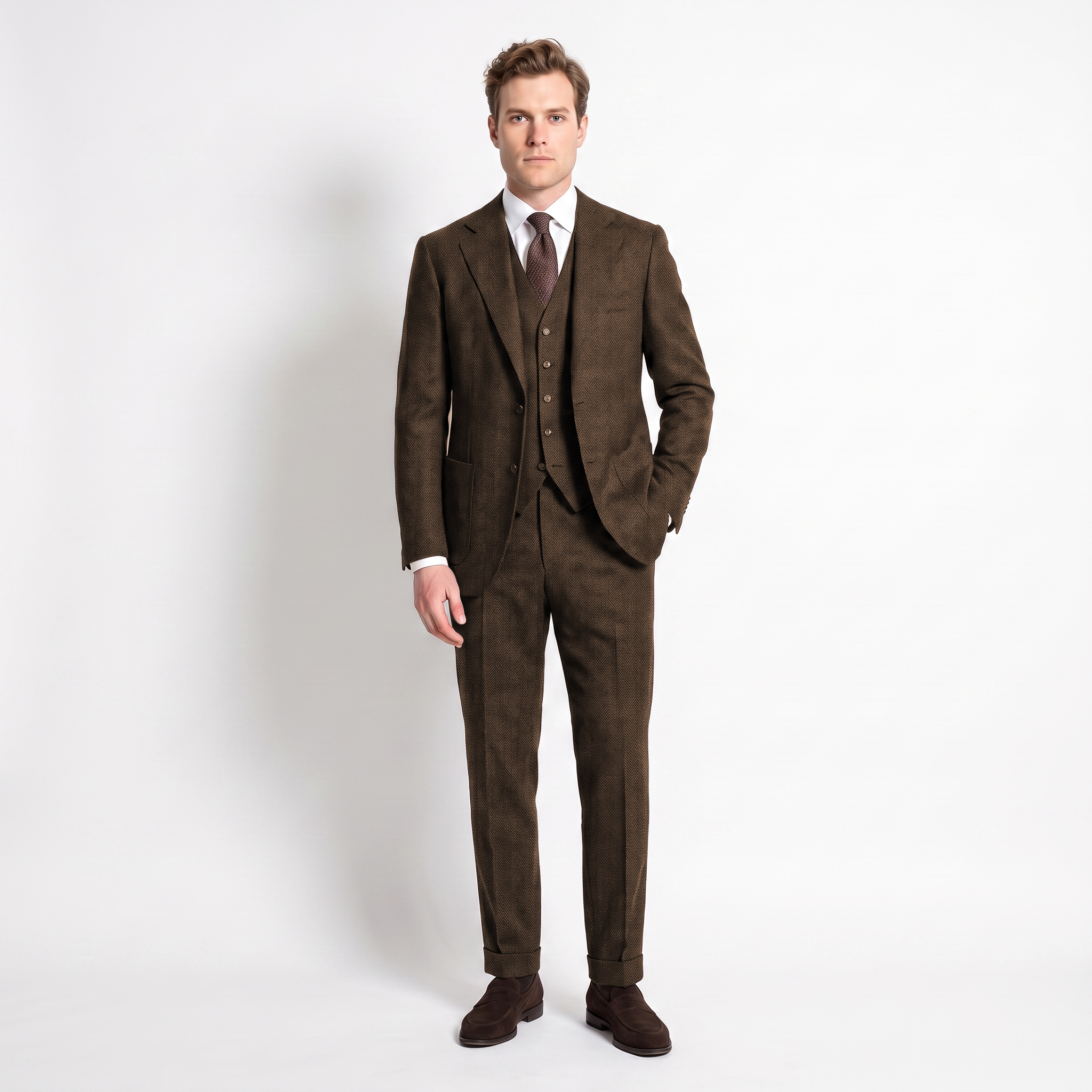 Ceehuteey 3 Pieces Men's Suit Herringbone Notch Lapel Suits (Blazer+Vest+Pants)