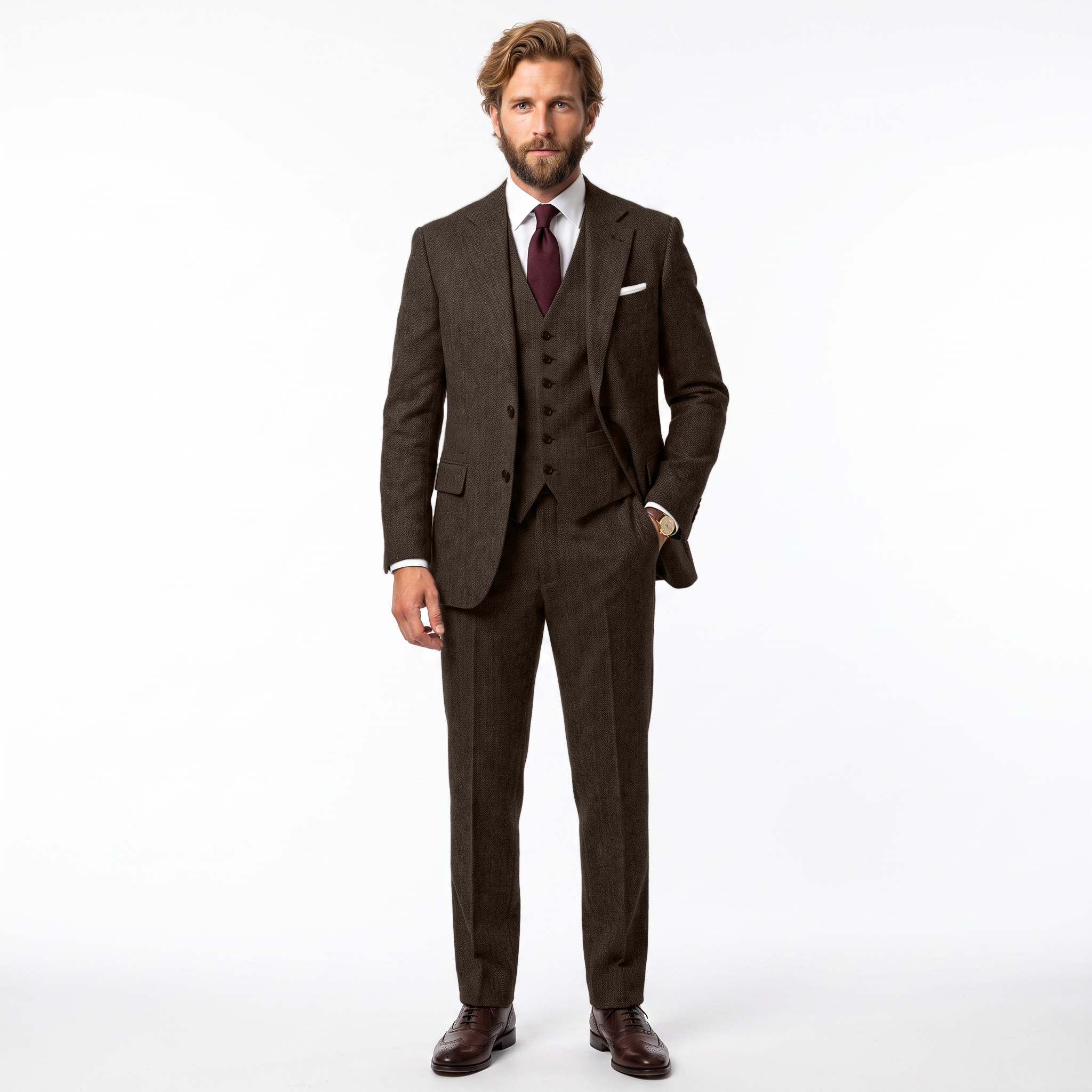 Ceehuteey Men's Herringbone 3 Pieces Notch Lapel Men's Suits (Blazer+Vest+Pants)