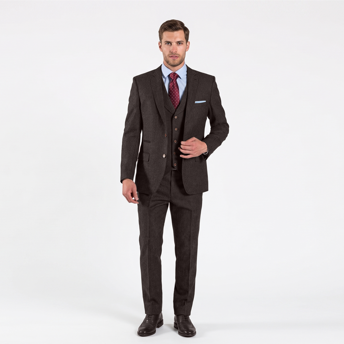 Ceehuteey Men's 3 Pieces Herringbone Tweed Notch Lapel Gent Suit (Blazer+Vest+Pants)