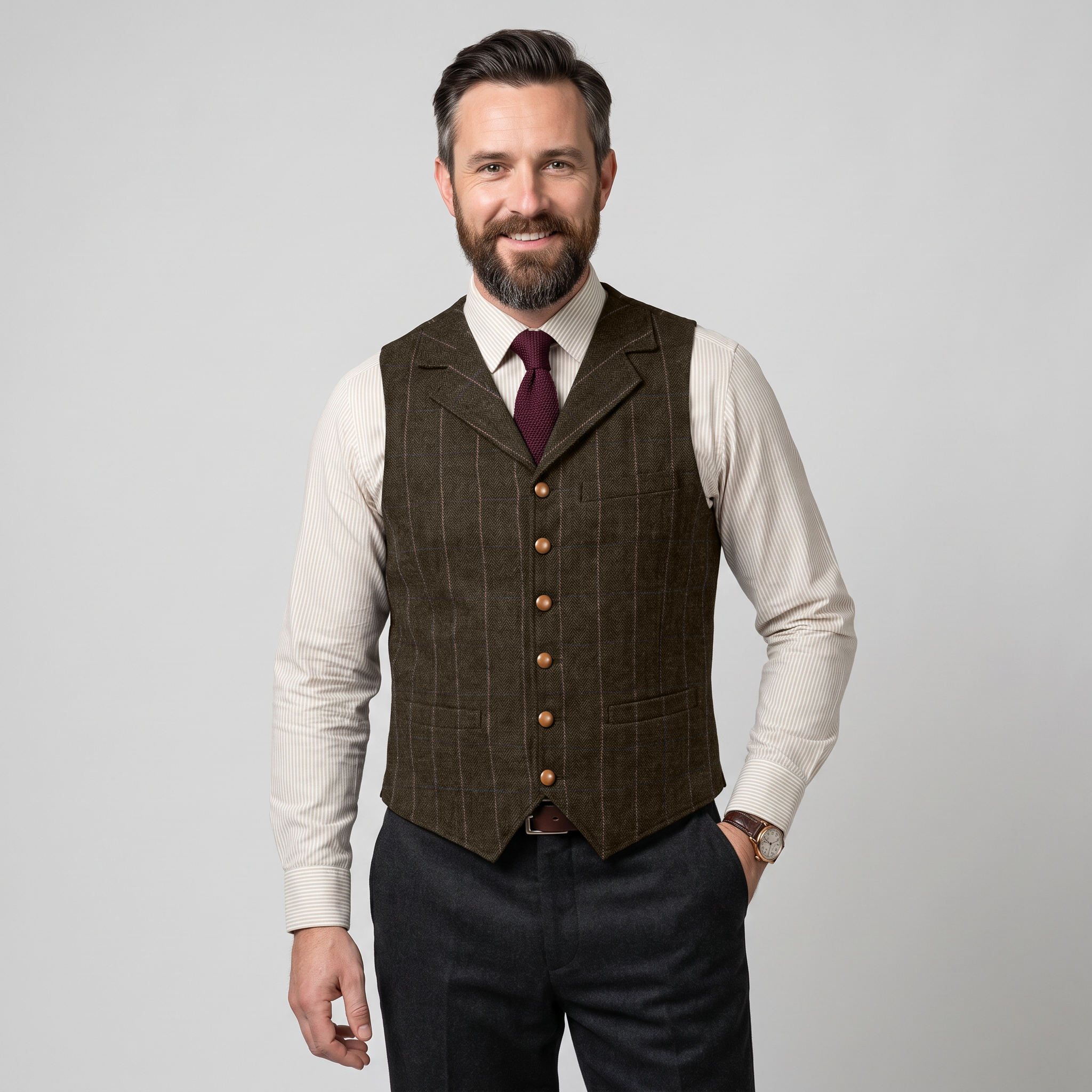 Ceehuteey Men's Plaid Tweed Notch Lapel Waistcoat