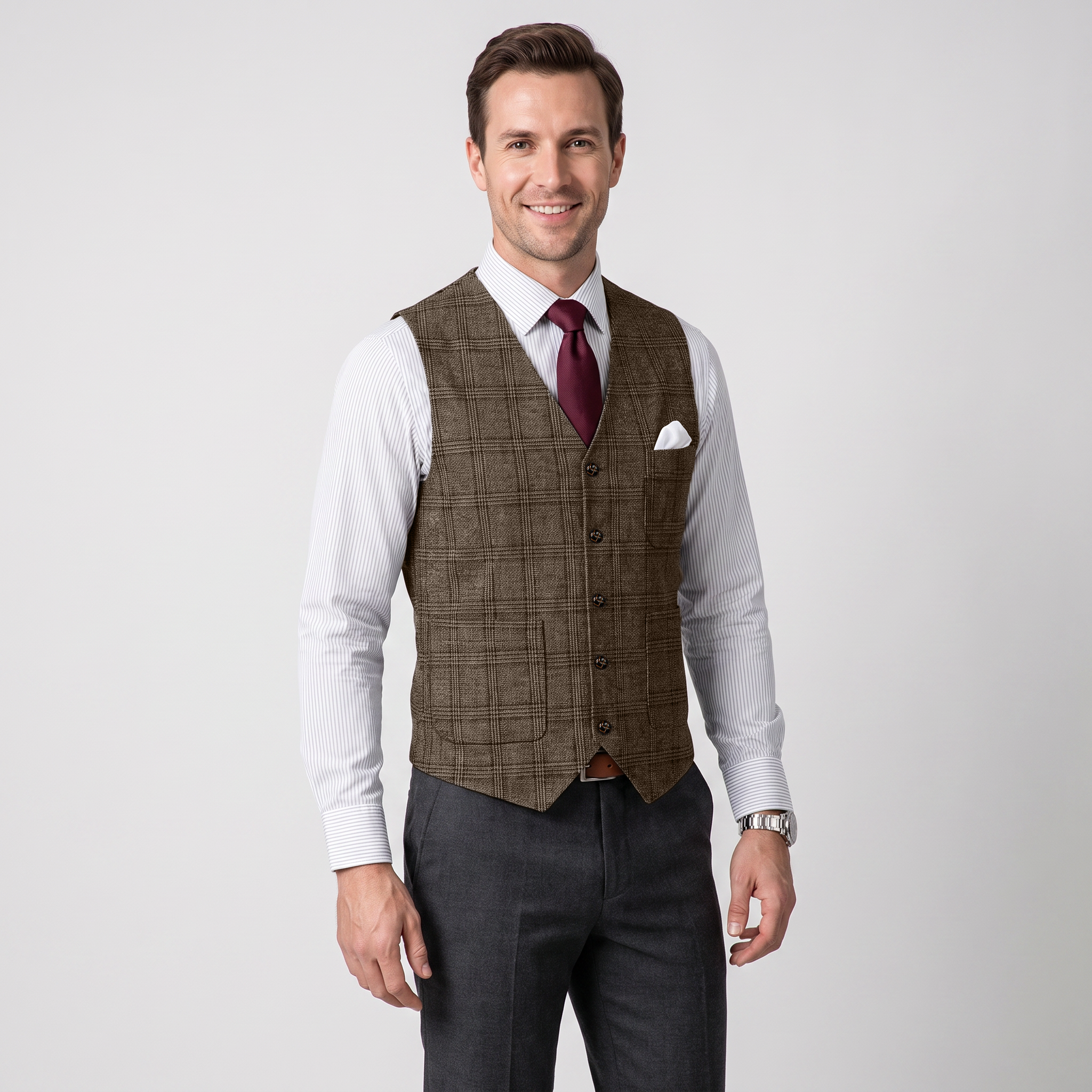 Ceehuteey Men's Causual Plaid Tweed V Neck Waistcoat