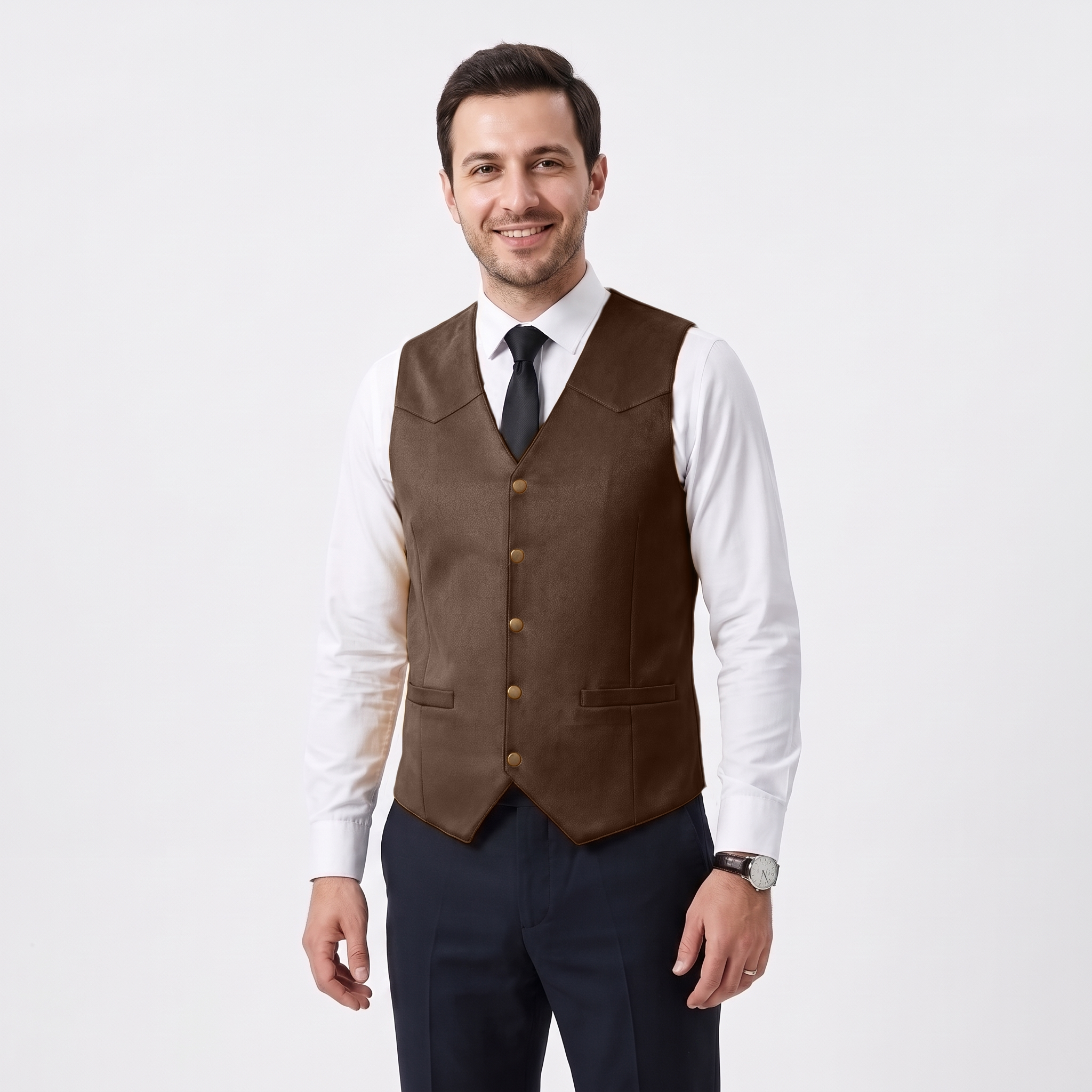 Ceehuteey Men's Suede Cowboy Suit Vest V Neck Waistcoat