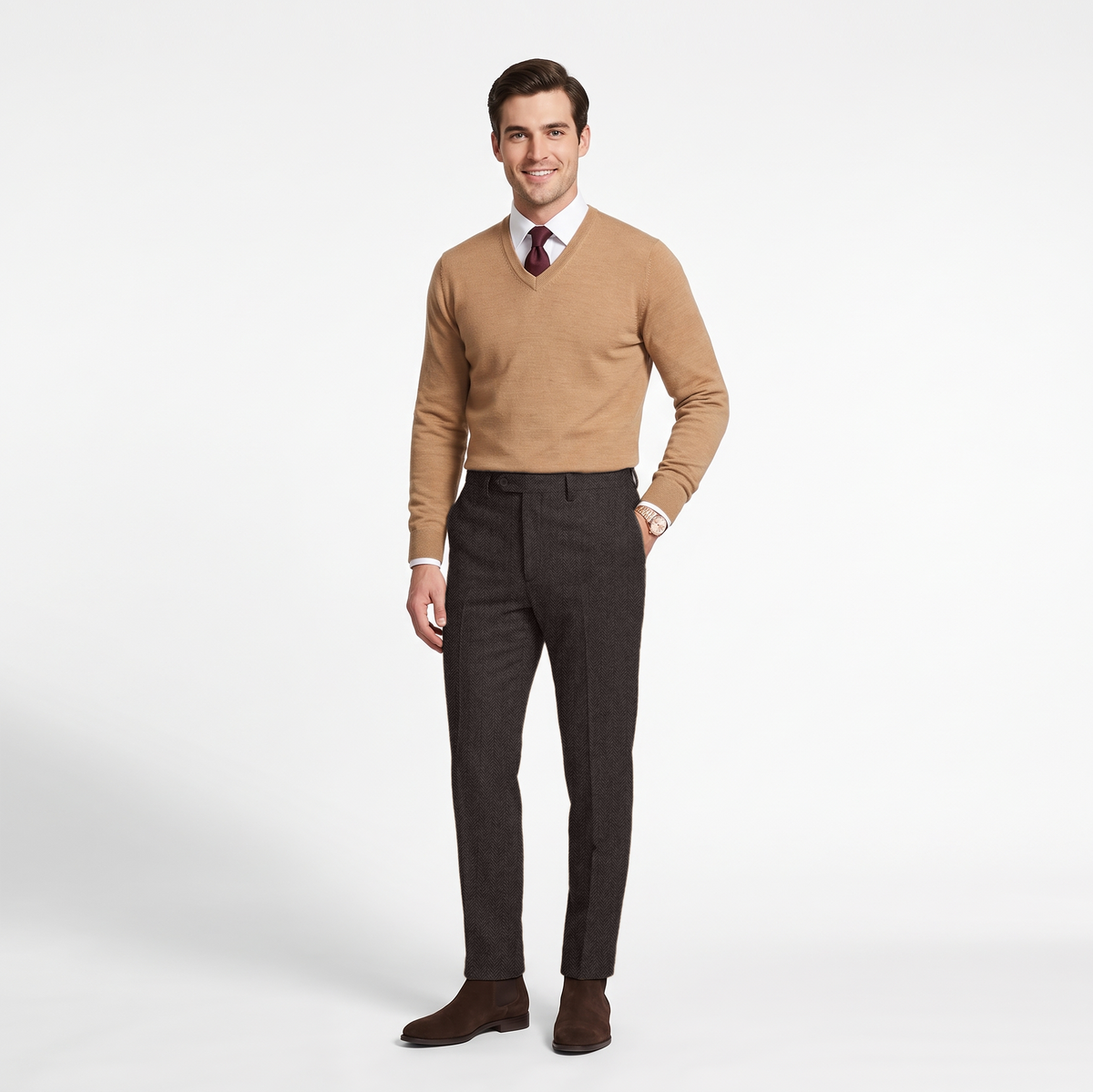 Ceehuteey Men's Retro Pants Herringbone Tweed Trousers