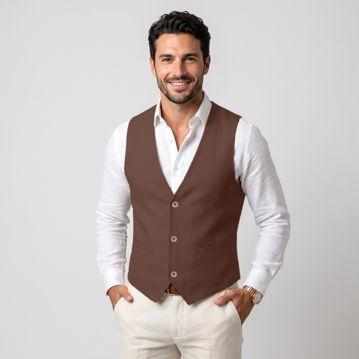 Ceehuteey Men's Linen V Neck Summer Waistcoat