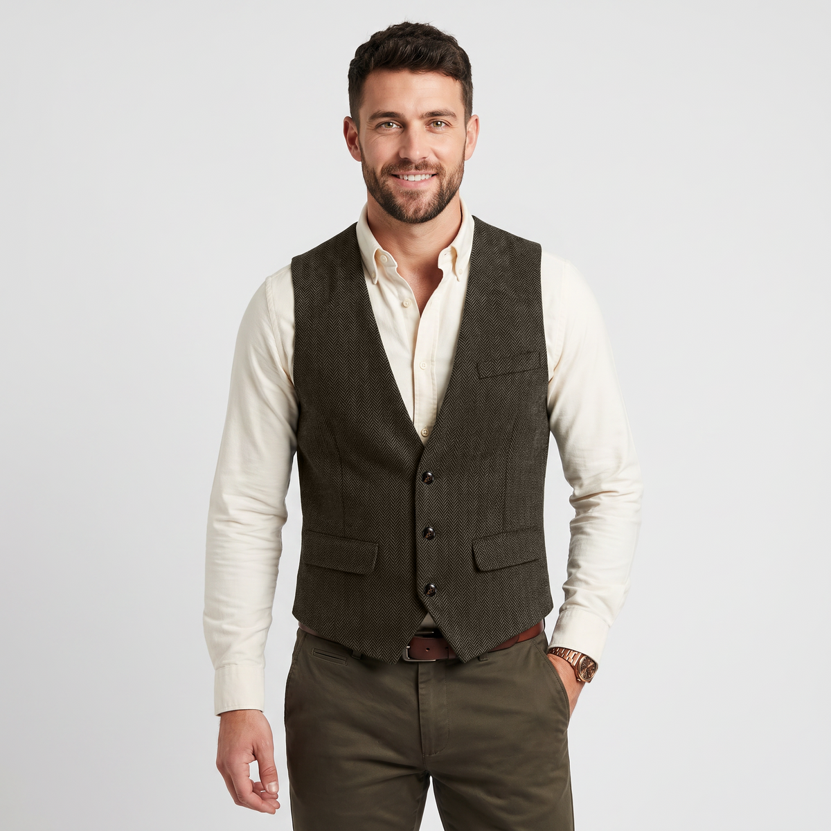 Ceehuteey Classic Men's V Neck Herringbone Waistcoat