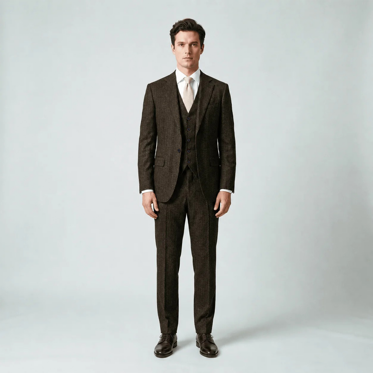 Ceehuteey Mens Tweed Herringbone Suits 3 Pieces Suits Groom Suits (Blazer+vest+Pants)