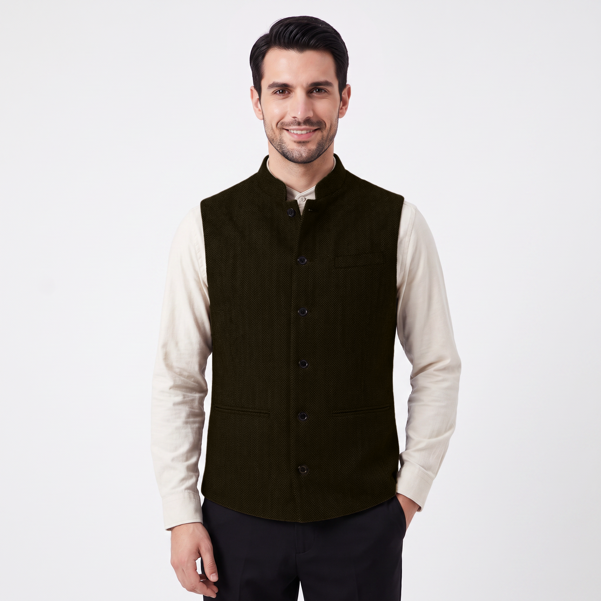 Ceehuteey Men's Herringbone Stand Collar Waistcoat