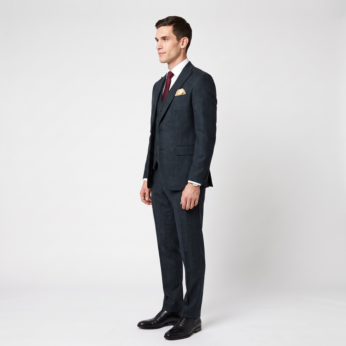 Ceehuteey 3 Pieces Men's Herringbone Peak Lapel For Wedding (Blazer+Vest+Pants)