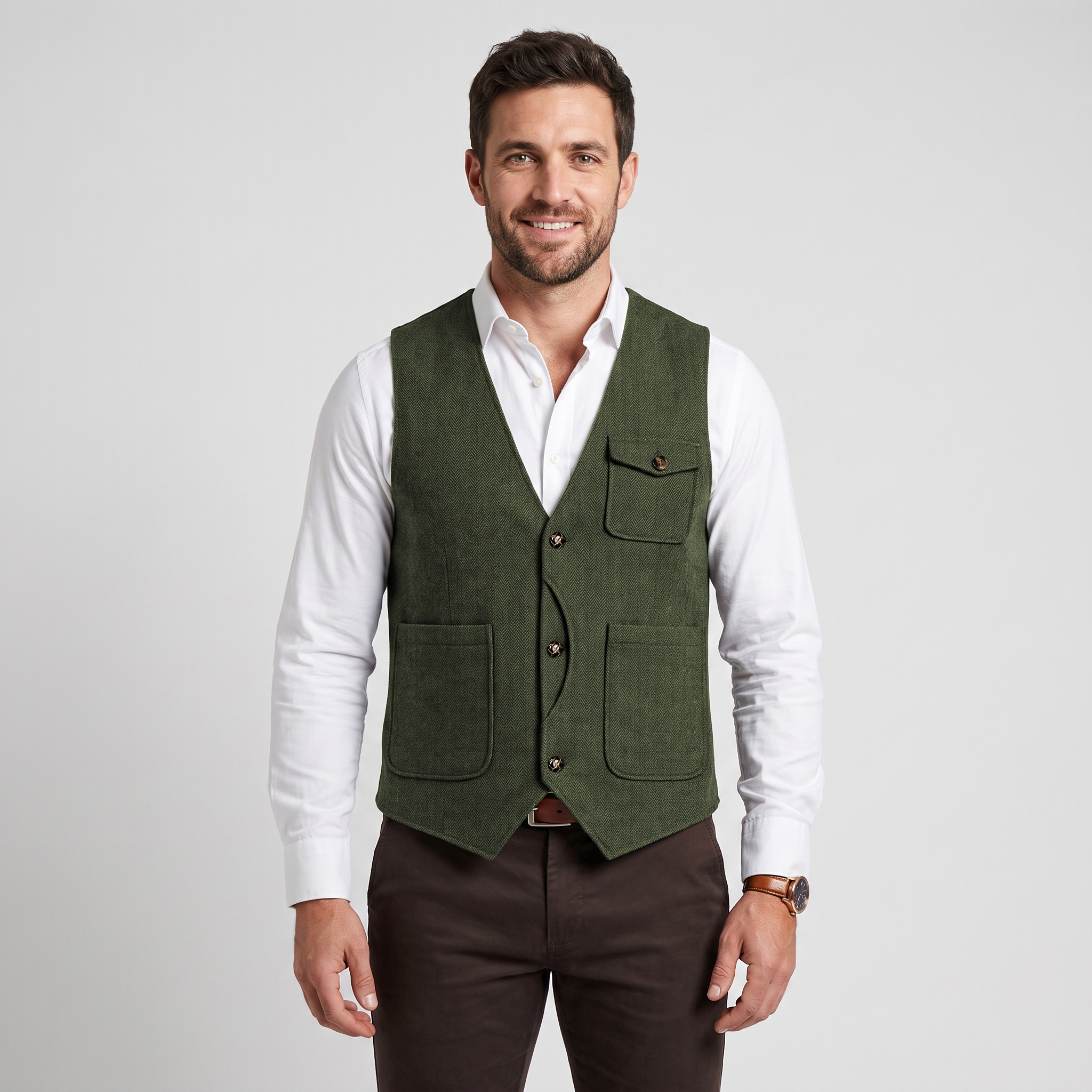 Ceehuteey Men‘s Causual V Neck Tweed Herringbone Waistcoat