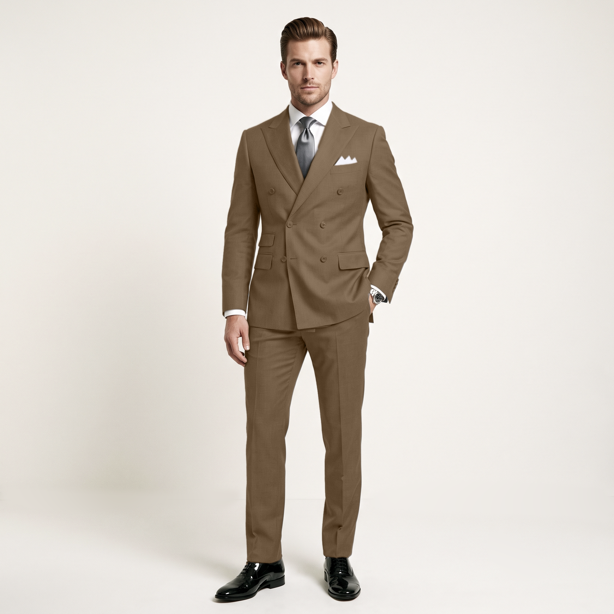 Ceehuteey Men's 2 Pieces Double Breasted Peak Lapel Men's Suits (Blazer+Pants)